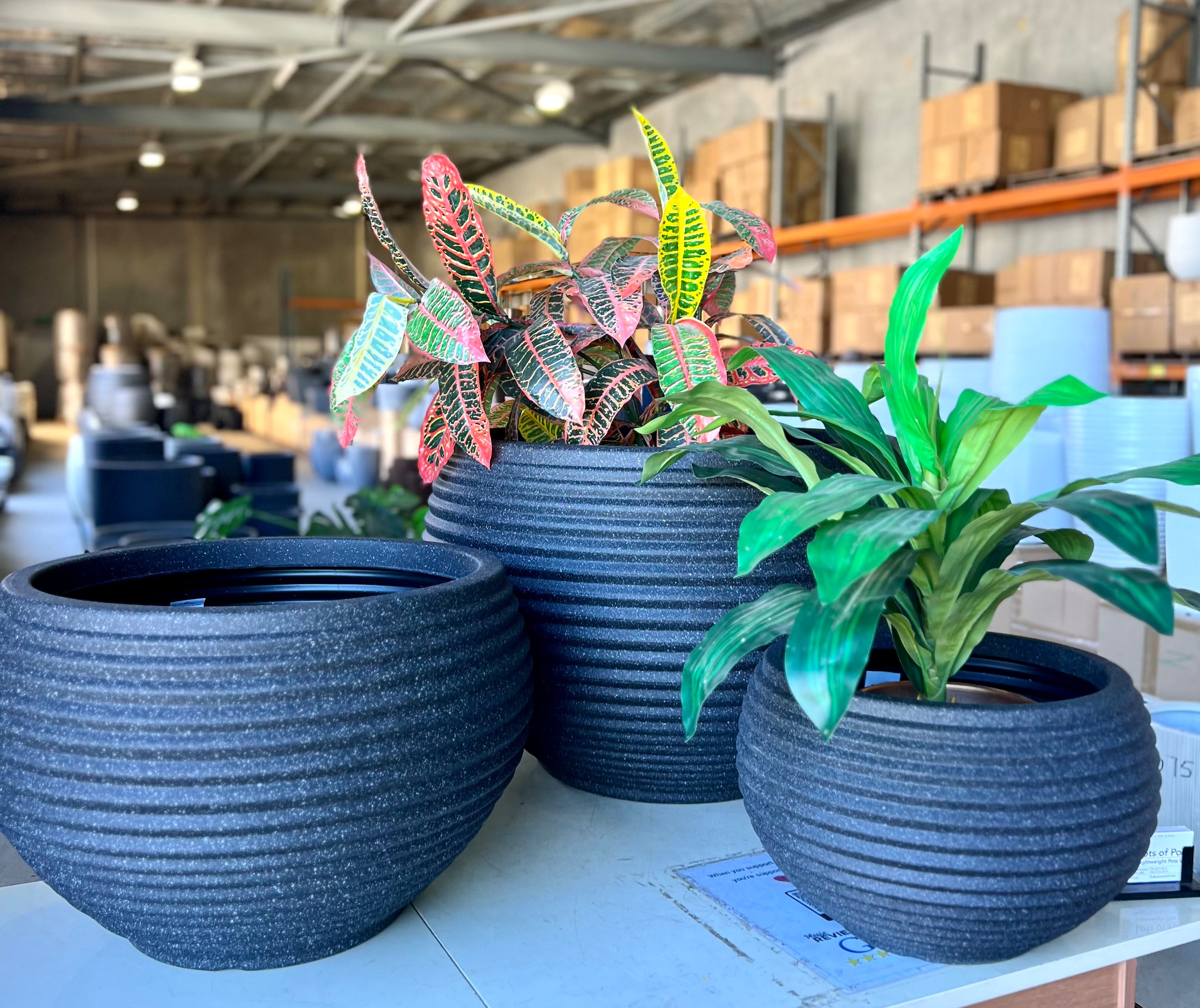 RippleLite Bowl in Mediterranean Grey Large - lightweight ribbed pot WA