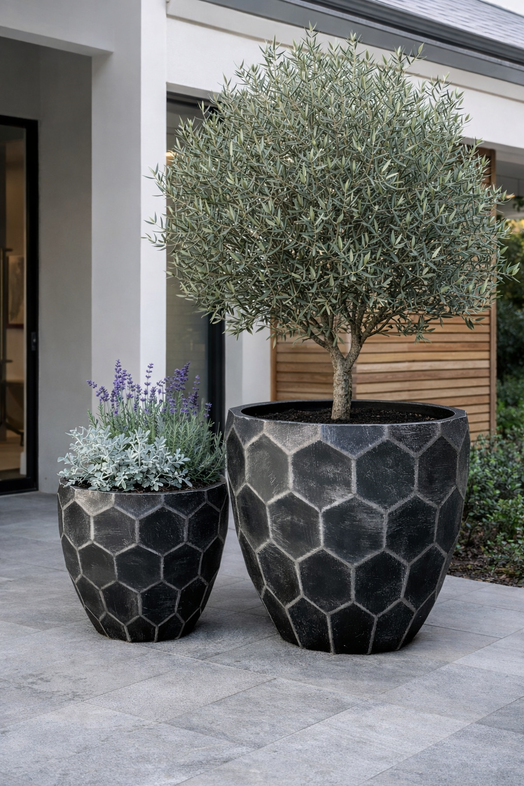 HONEYCOMB Indoor Outdoor Fiberclay Pot with Honeycomb Texture - lightweight pot