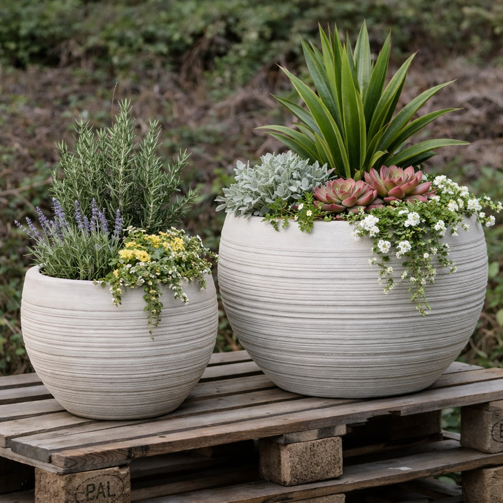 Artisan Pot in Cream Large - spherical natural texture lightweight pot