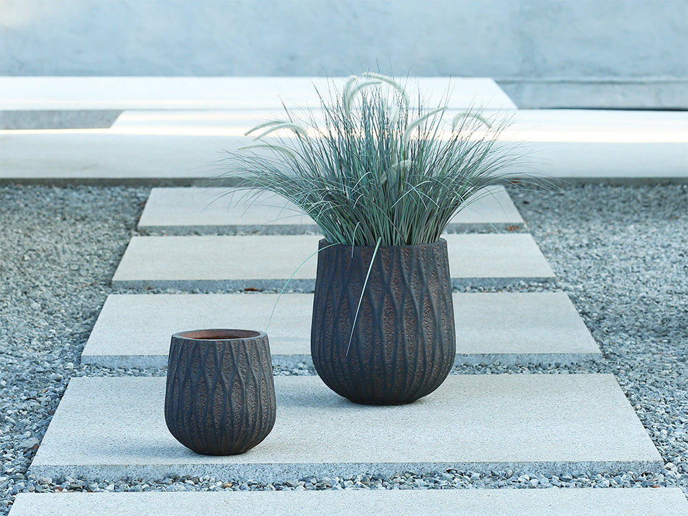 Rustic Grey Fiber Clay Pot range - outdoor indoor rustic grey lightweight pot
