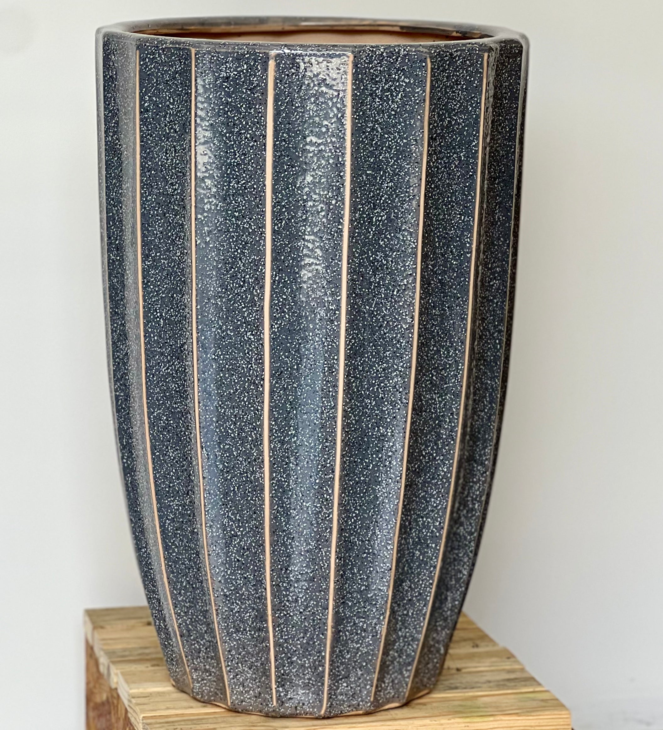 Stripes Tall Grey CL-17 range - lightweight striped grey tall pots