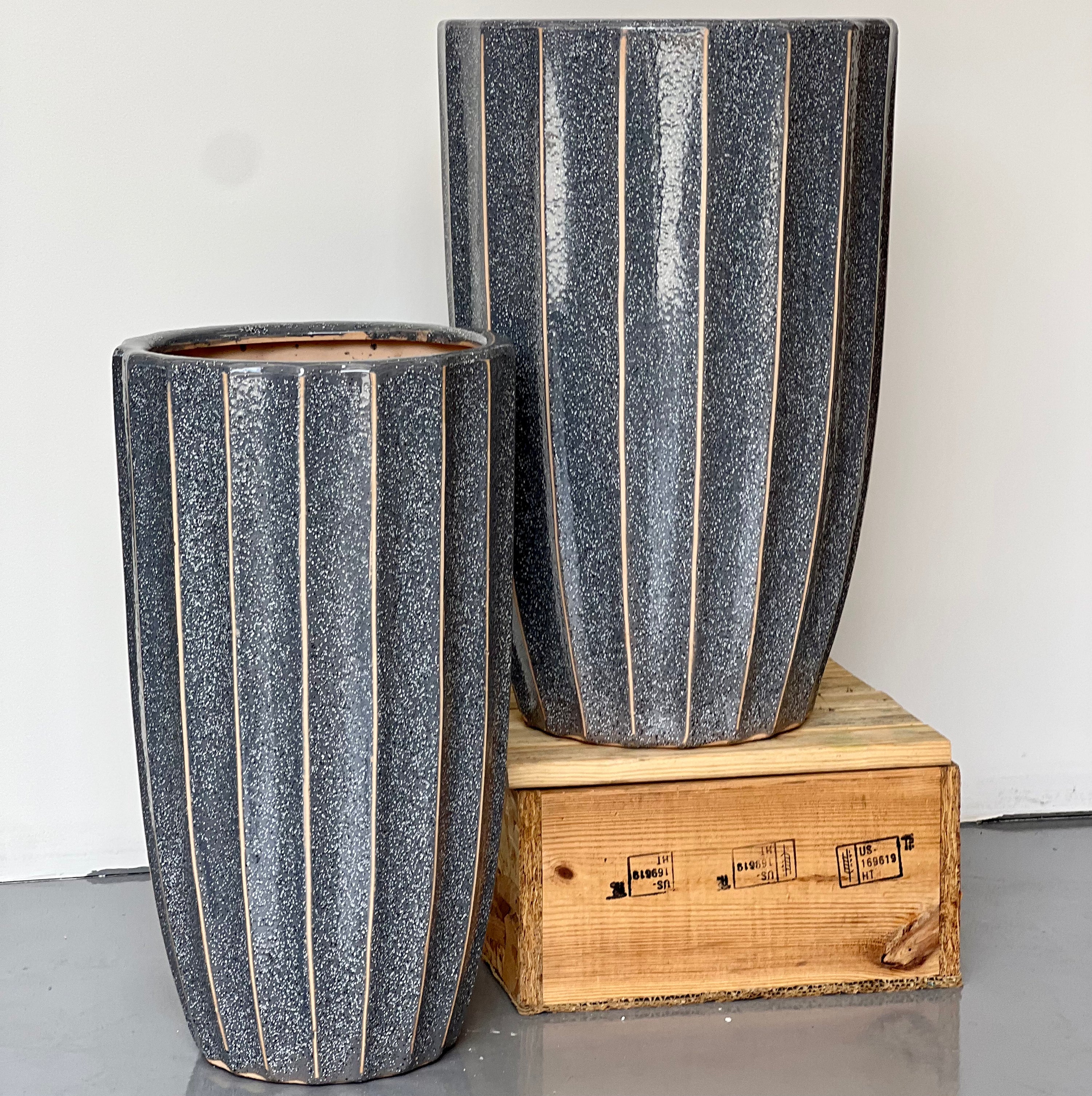 Stripes Tall Grey CL-17 Medium - lightweight striped grey tall pot