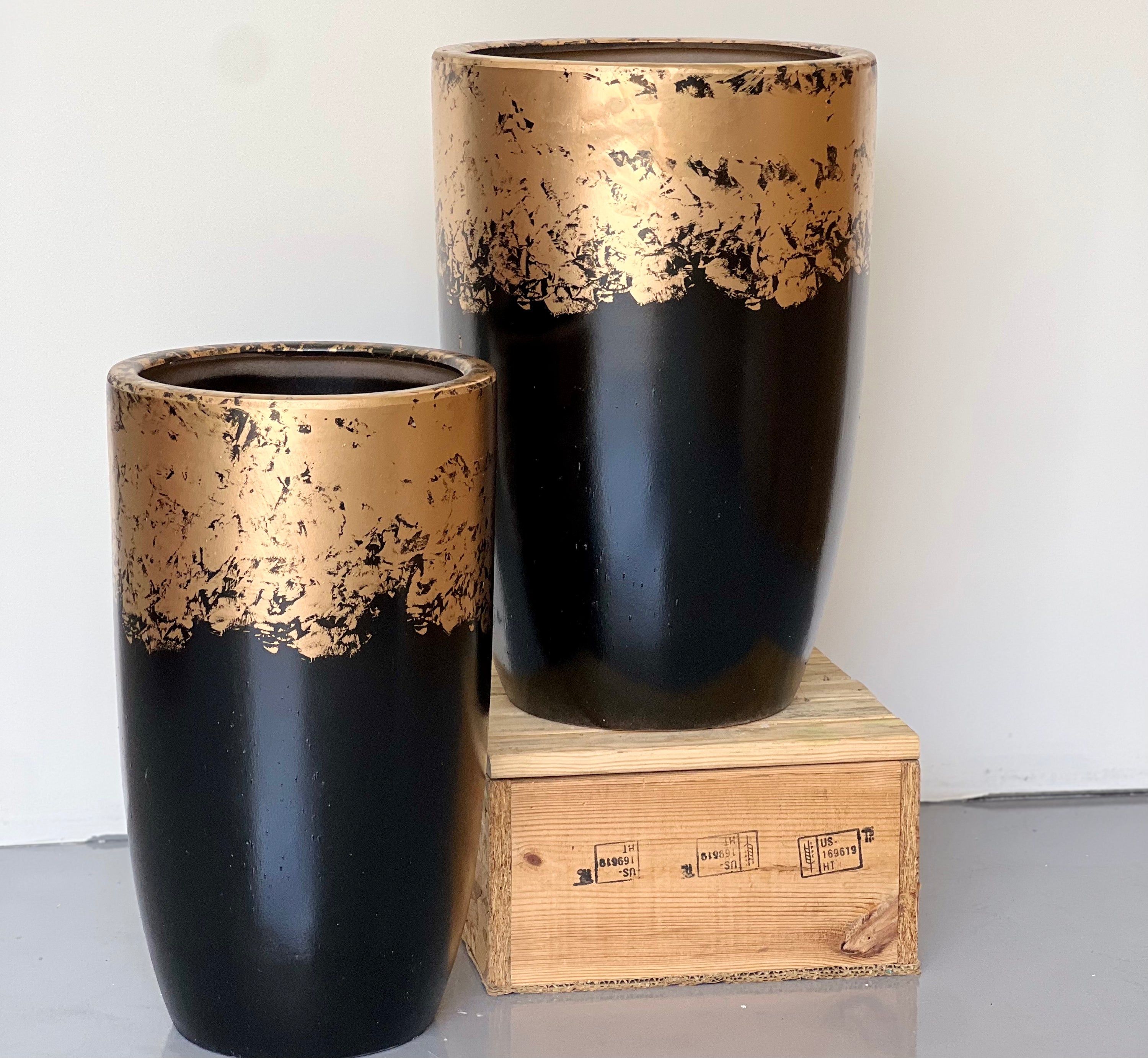 Black and Gold Tall CL-10 Medium - lightweight black gold decorative pot