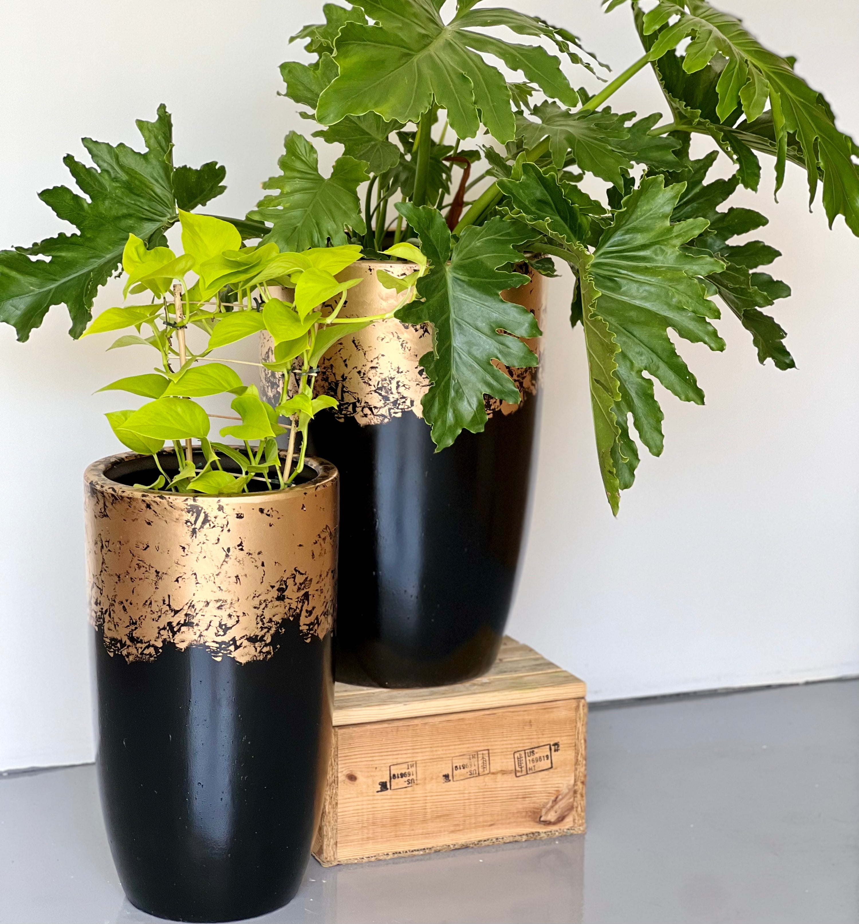 BLACK and GOLD Tall CL-10 - lightweight black and gold decorative tall pot