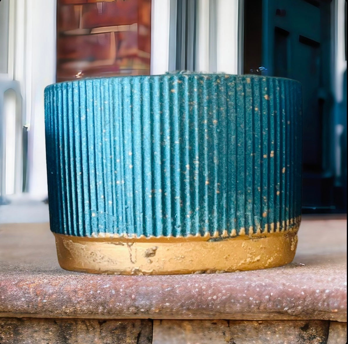 Aqua Bowl on Gold Pedestal CL-02 styled - decorative aqua gold pot