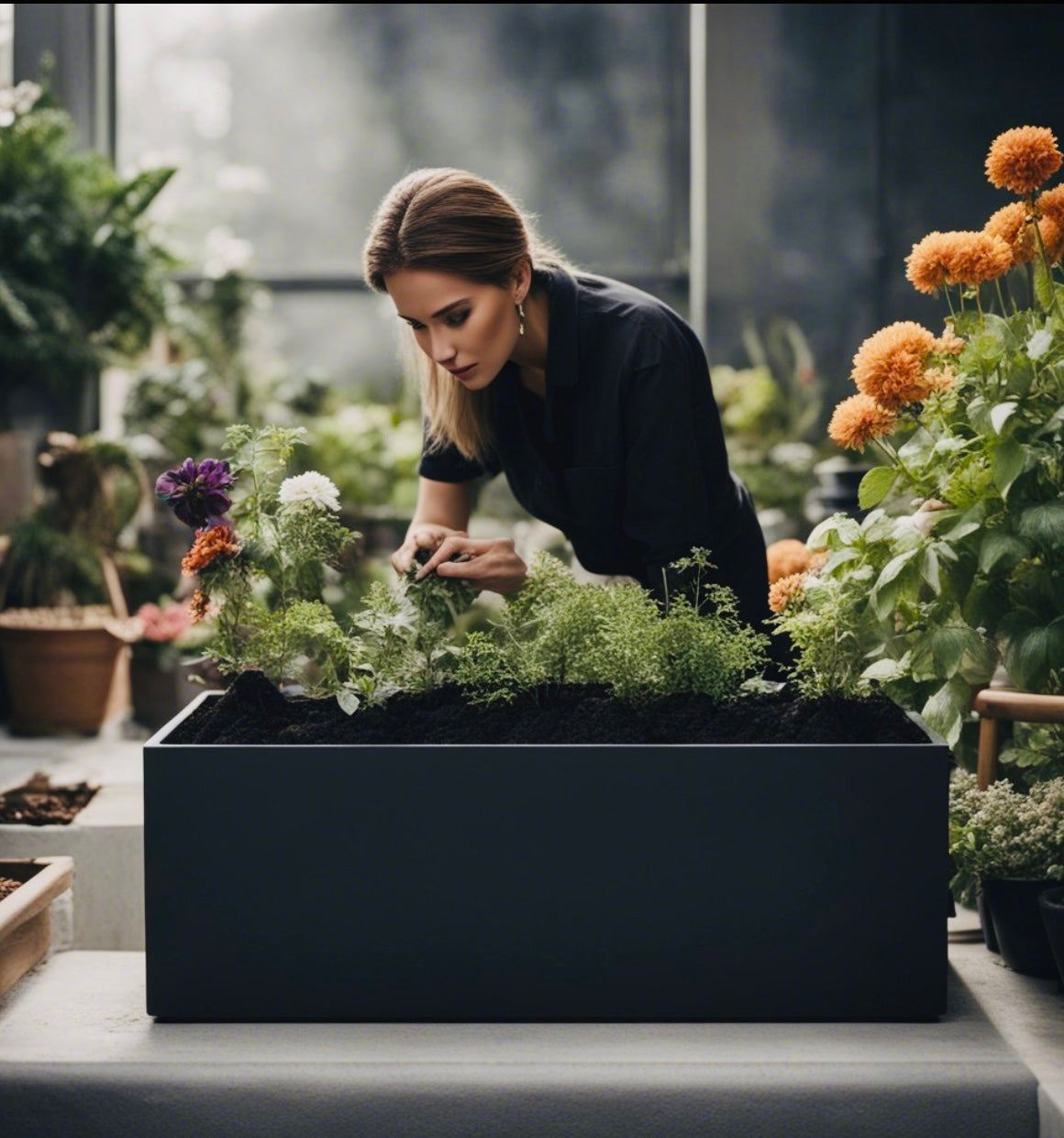 Indoor or Outdoor Extra Large Rectangular Trough Planters in Fiberglass Clay -143