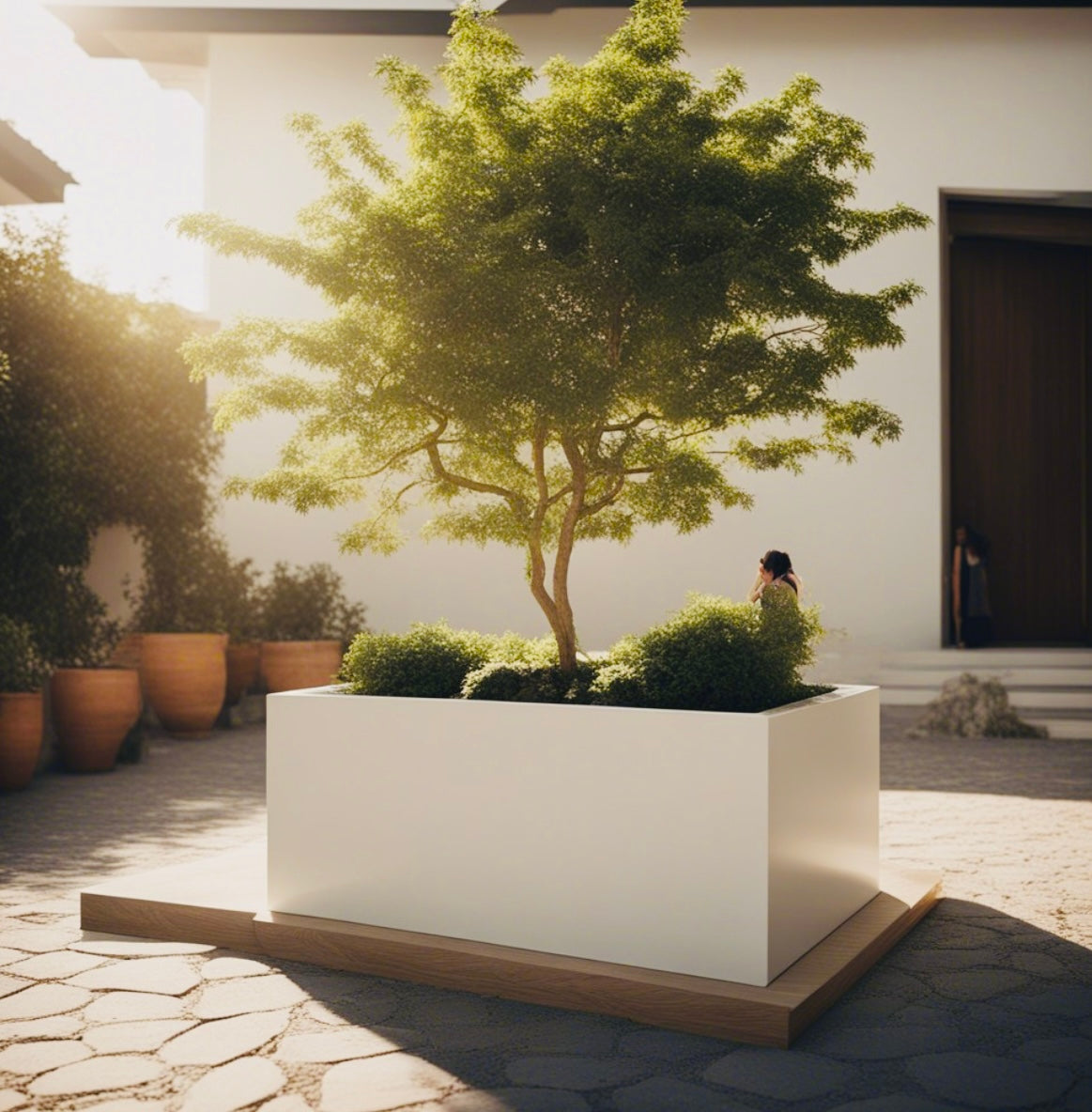 Indoor or Outdoor Extra Large Rectangular Trough Planters in Fiberglass Clay -143