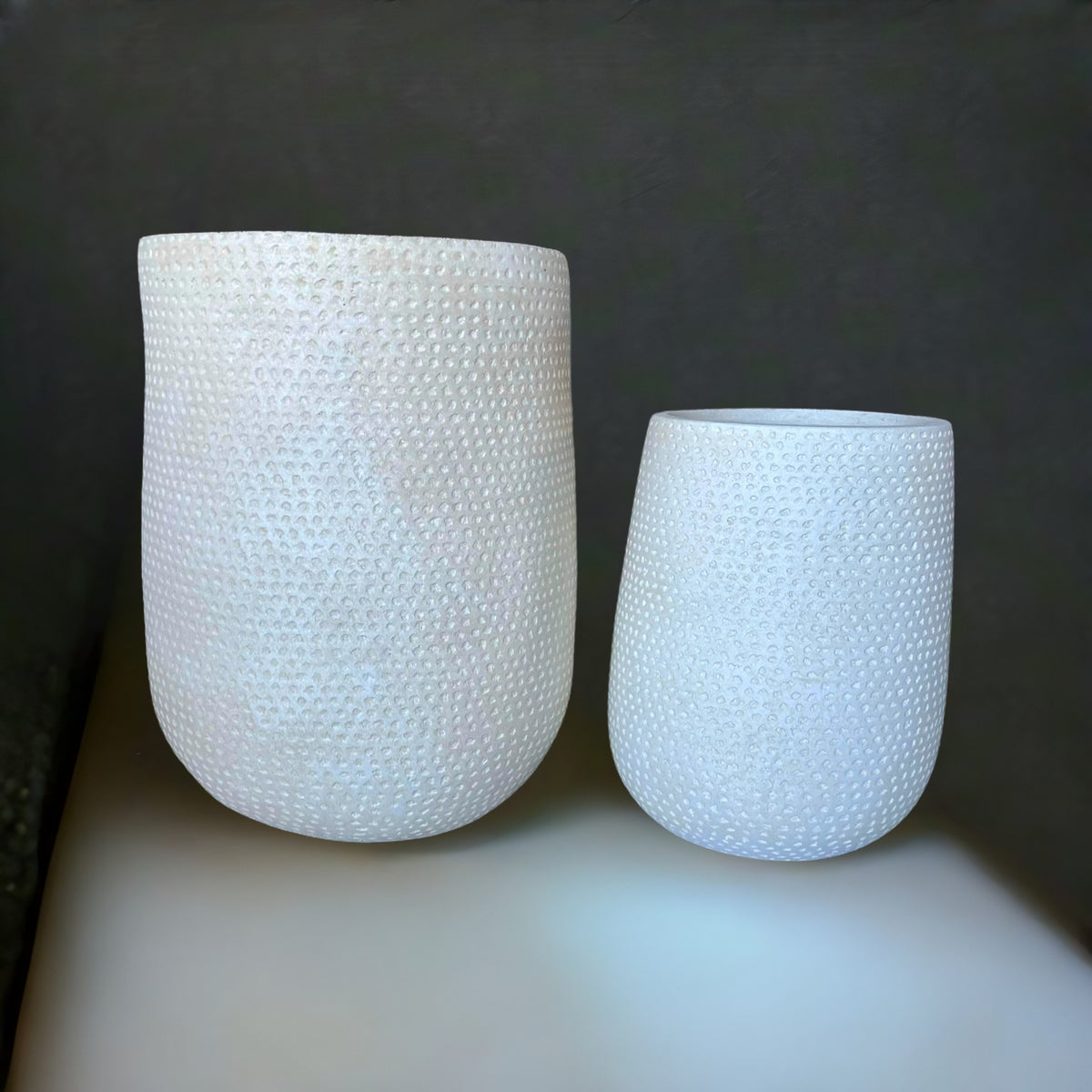 Kaya Tall Fiberclay Pot styled - tall dotted texture lightweight pot
