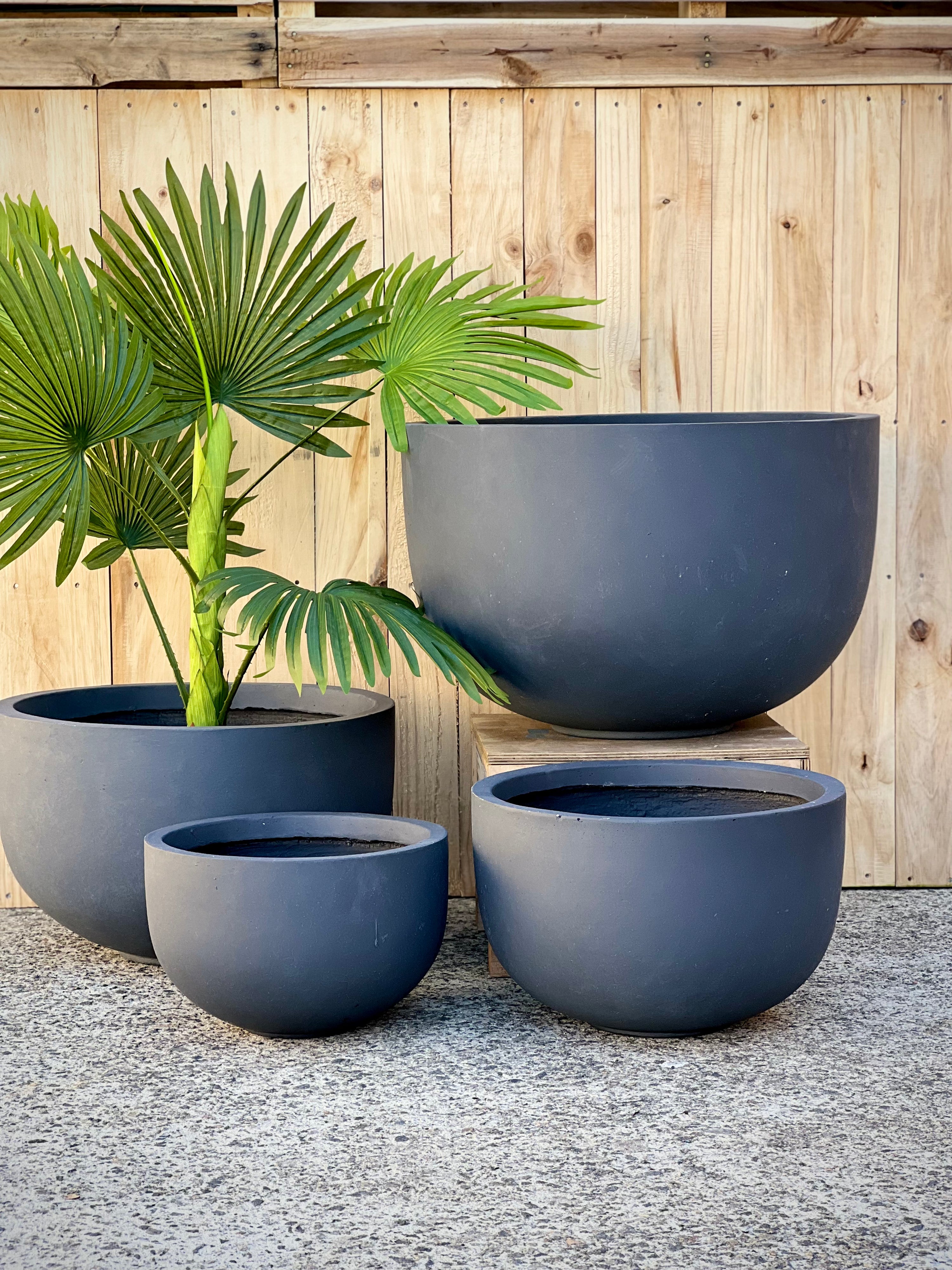 Base Bowl Smooth Fiberclay Pot Dark Grey Large - lightweight bowl pot