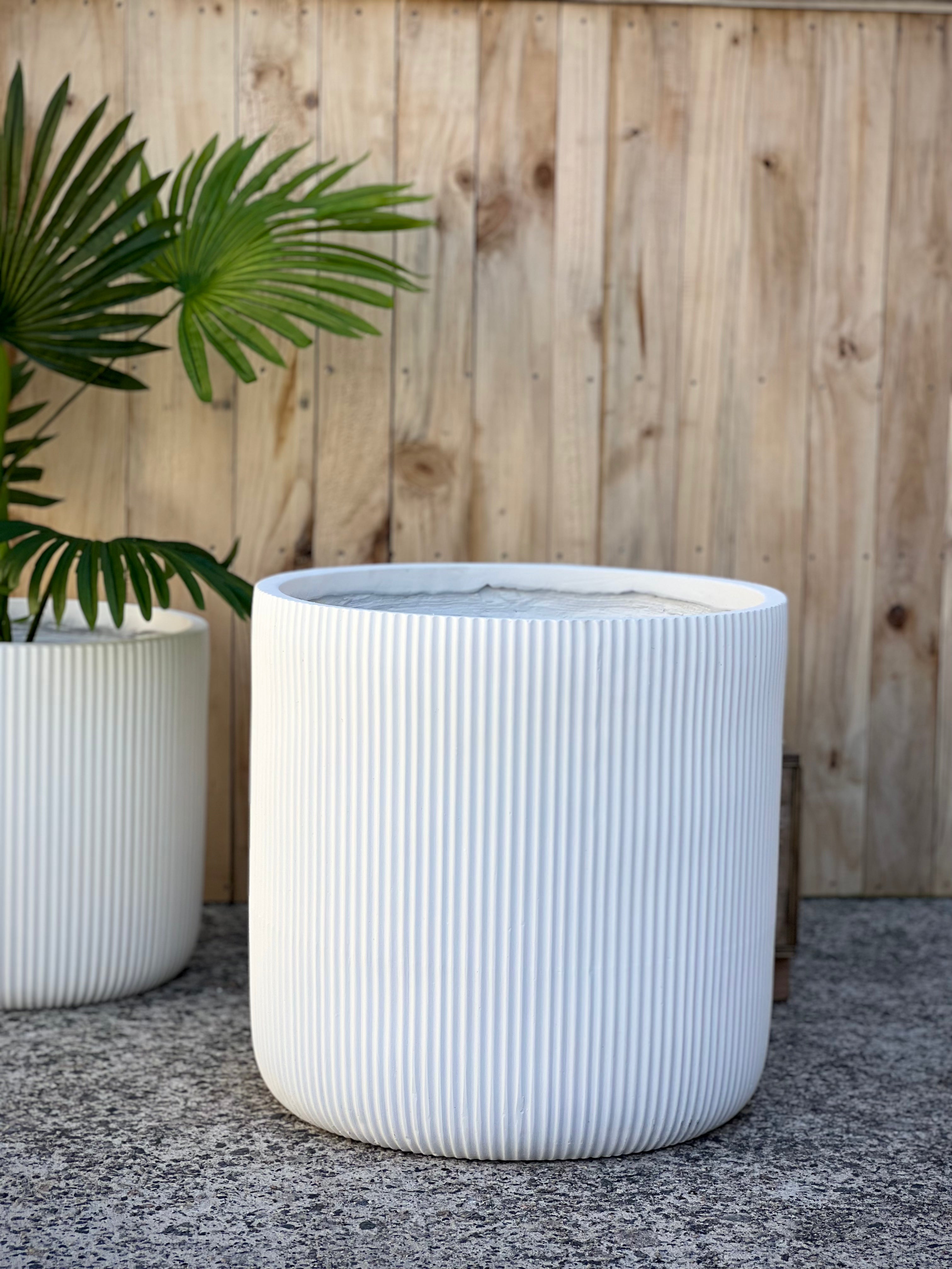 STRIPY CYLINDER - Indoor or Outdoor Fiberclay Lightweight Cylinder Pot with Vertical Stripes DR98