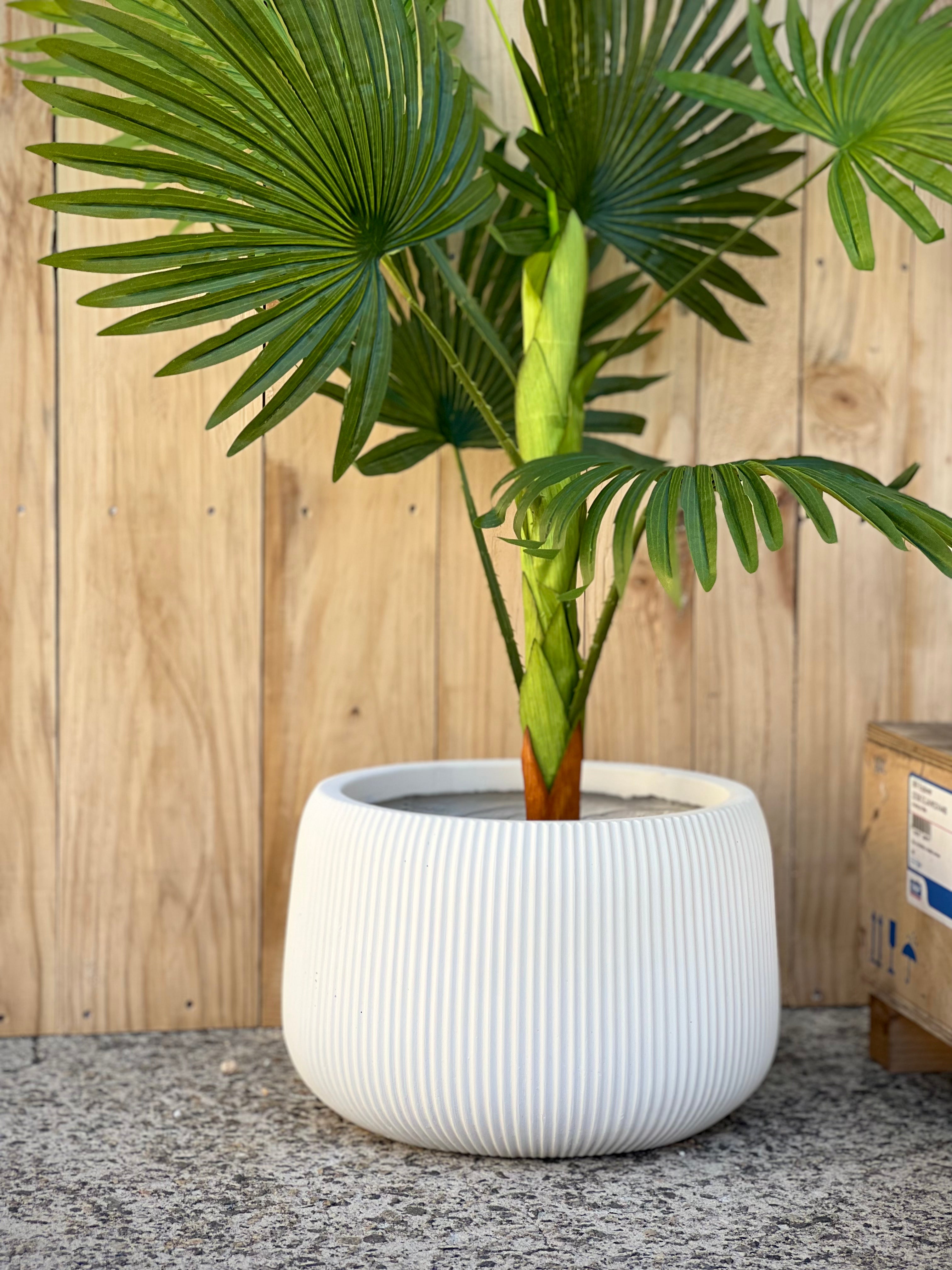 STRIPY BOWL - Indoor or Outdoor Fiberclay Lightweight Egg Shaped Bowl with Vertical Stripes DR96