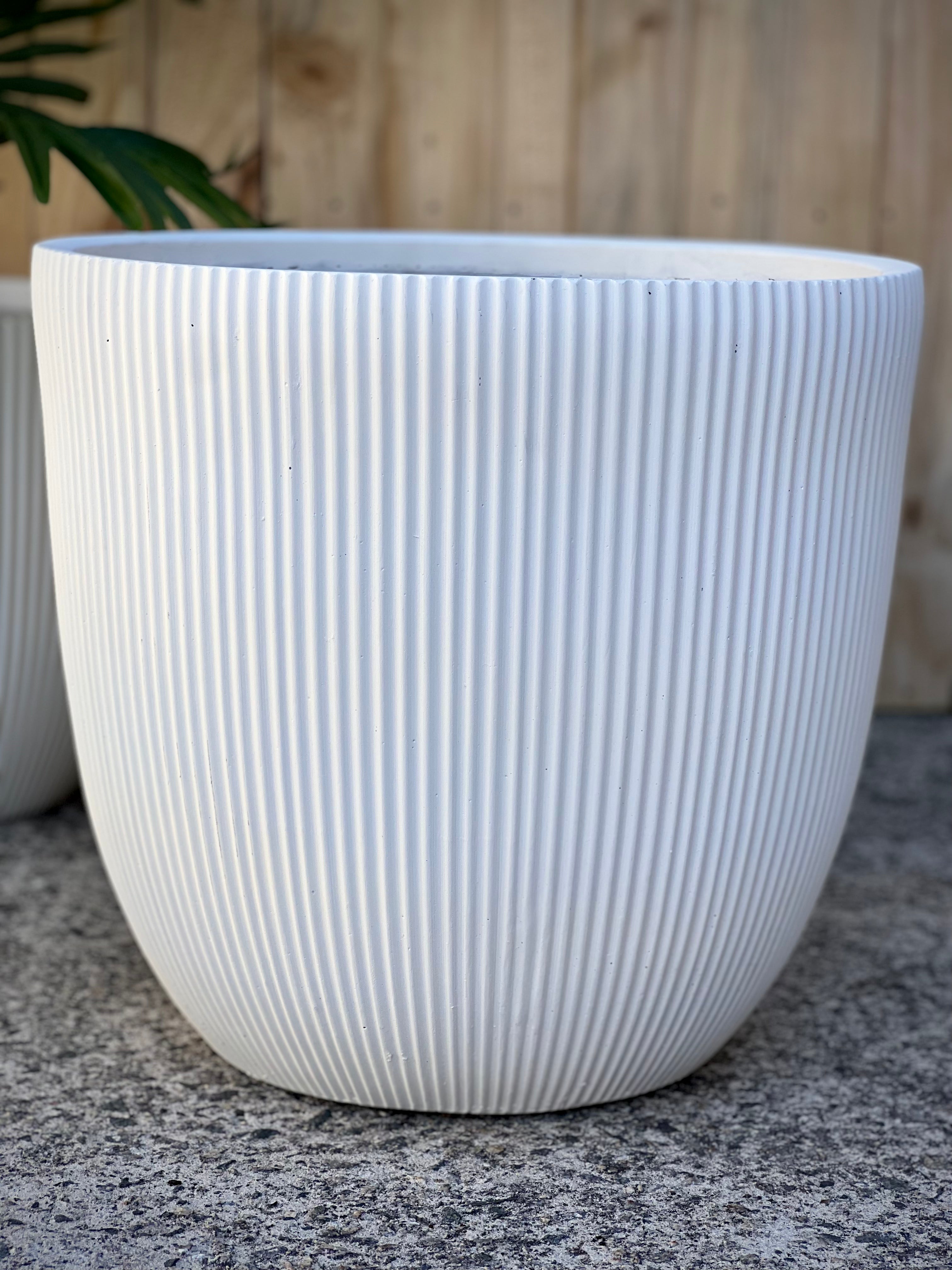 STRIPY - Indoor or Outdoor Fiberclay Lightweight Cylinder Pot with Vertical Stripes DR99