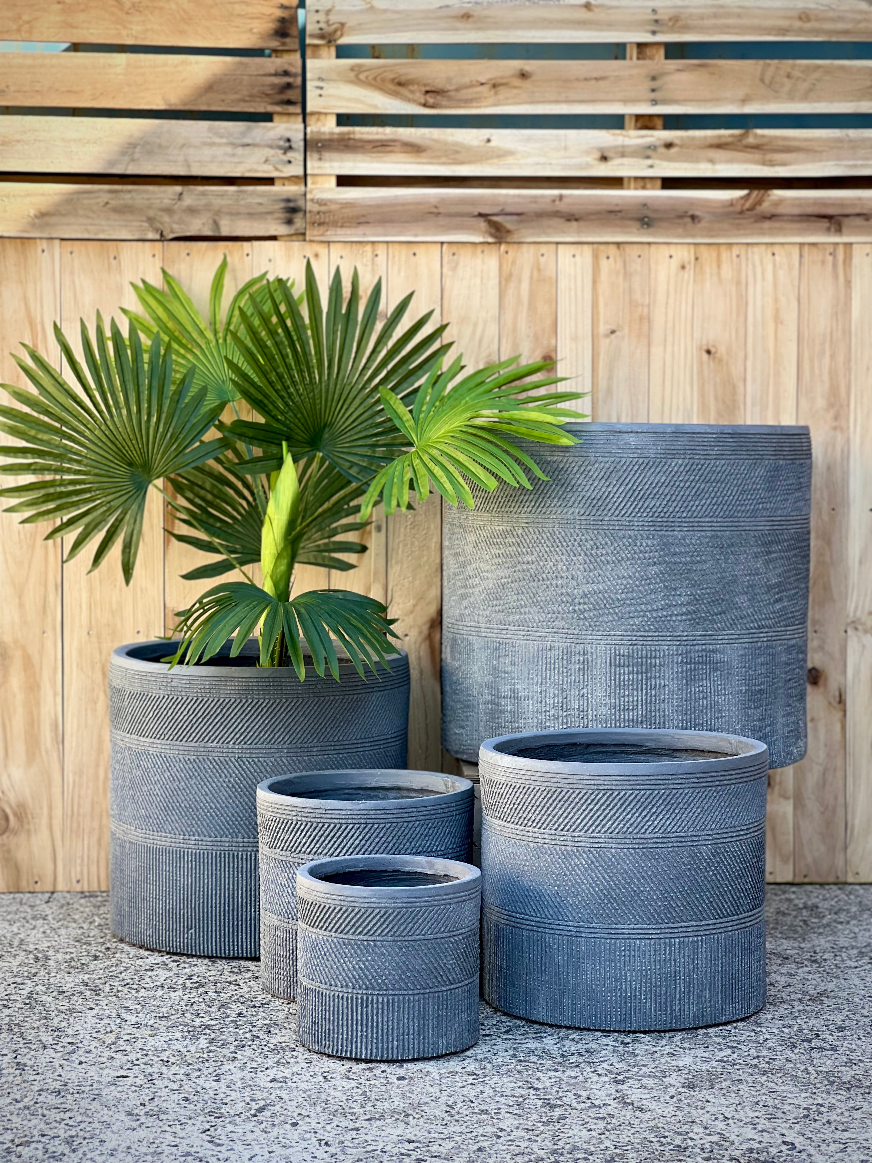 PRINT CYLINDER - Indoor or Outdoor Cylinder Fiberclay Lightweight Pot with a Print NL02