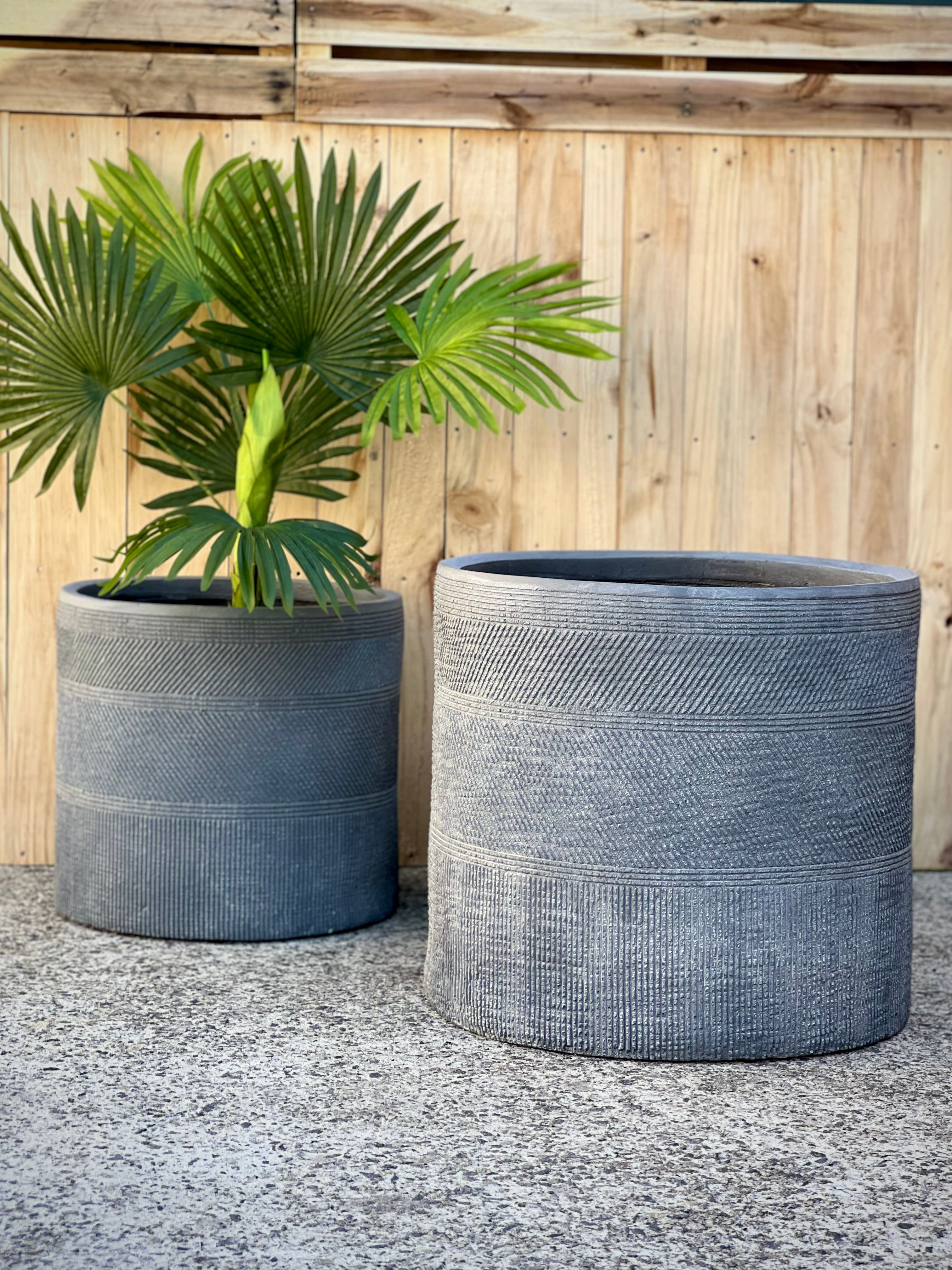 PRINT CYLINDER - Indoor or Outdoor Cylinder Fiberclay Lightweight Pot with a Print NL02