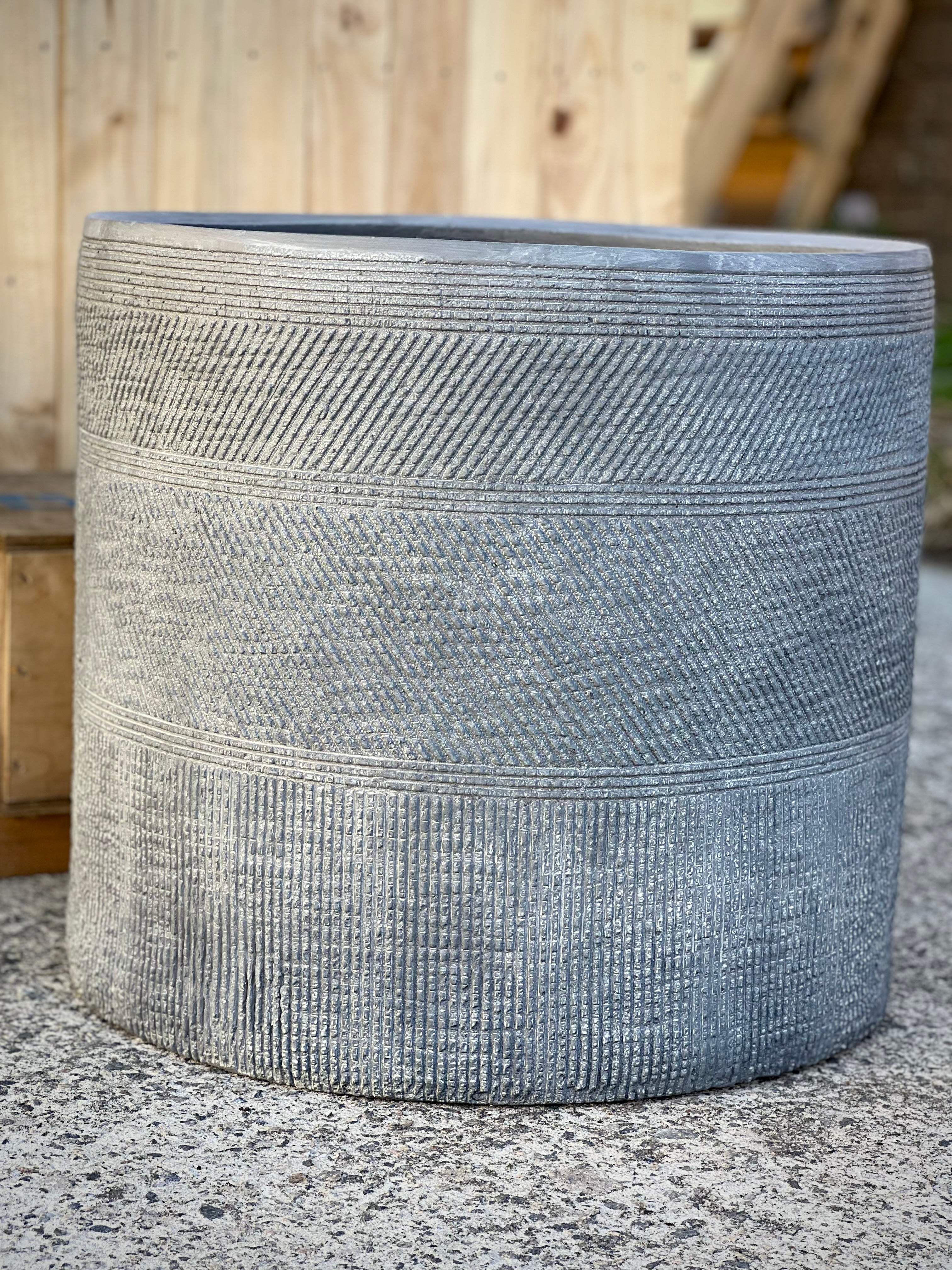 PRINT CYLINDER - Indoor or Outdoor Cylinder Fiberclay Lightweight Pot with a Print NL02