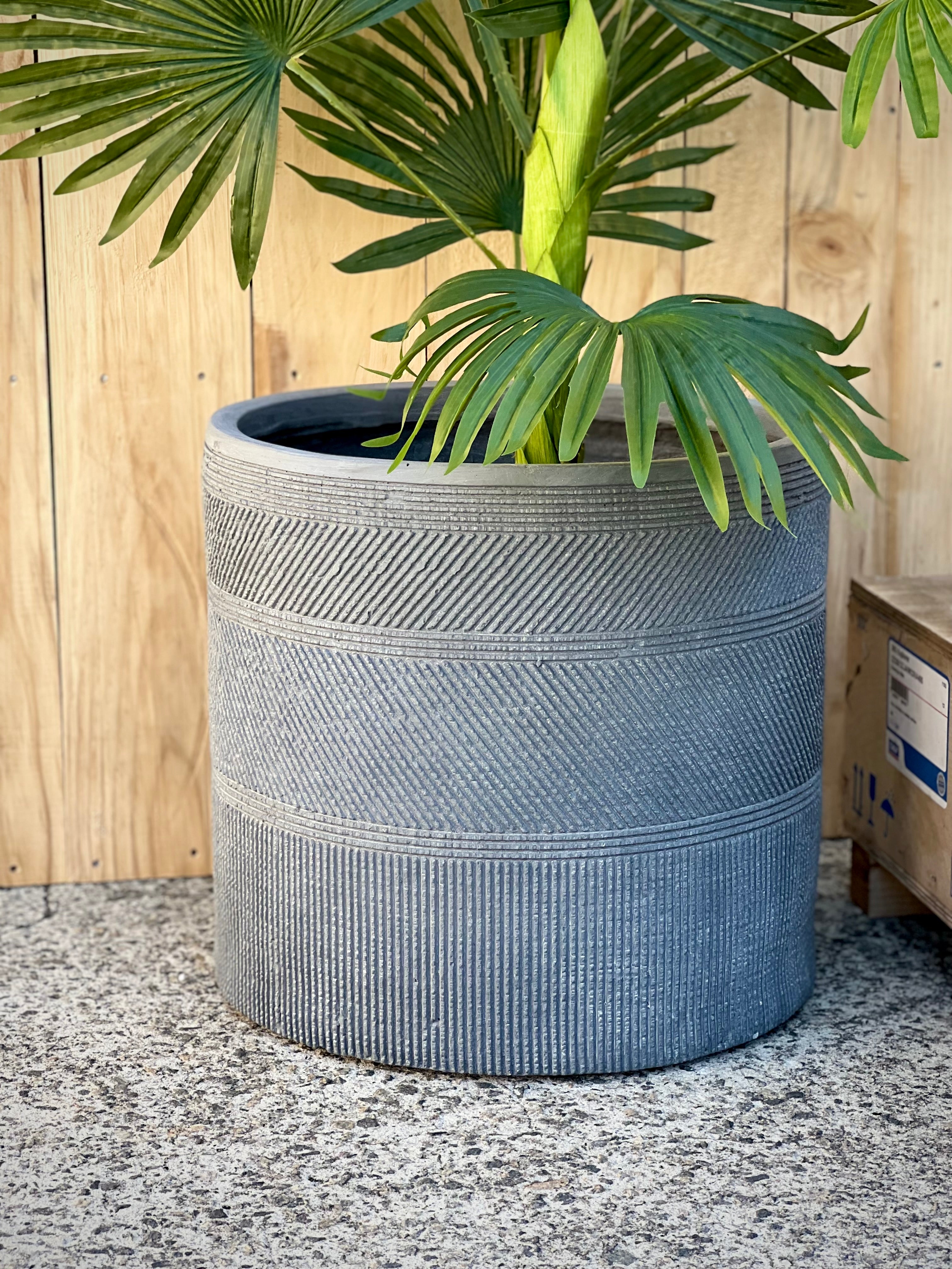 PRINT CYLINDER - Indoor or Outdoor Cylinder Fiberclay Lightweight Pot with a Print NL02