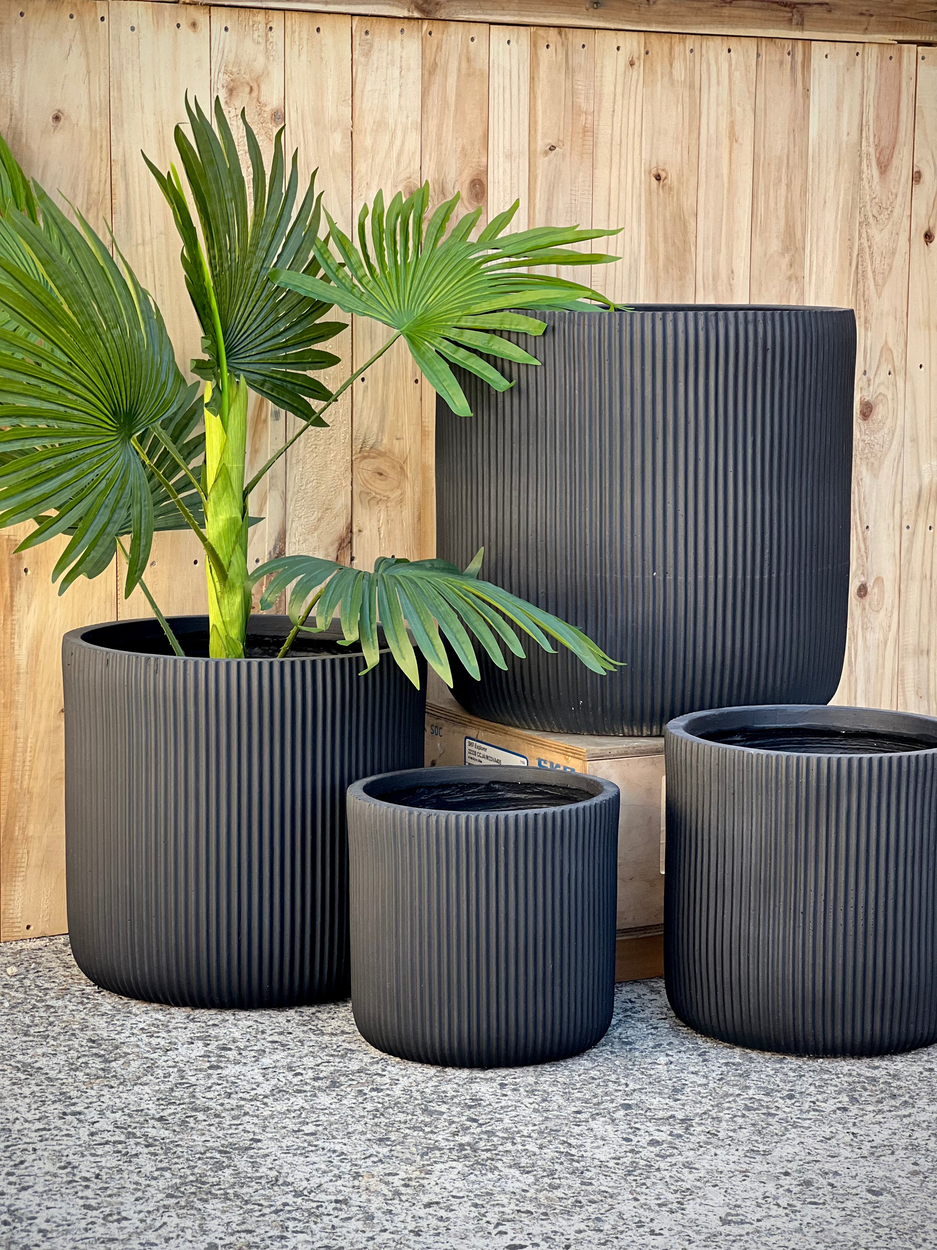 Stripy Cylinder Fiberclay Pot Dark Grey - striped cylinder lightweight pot