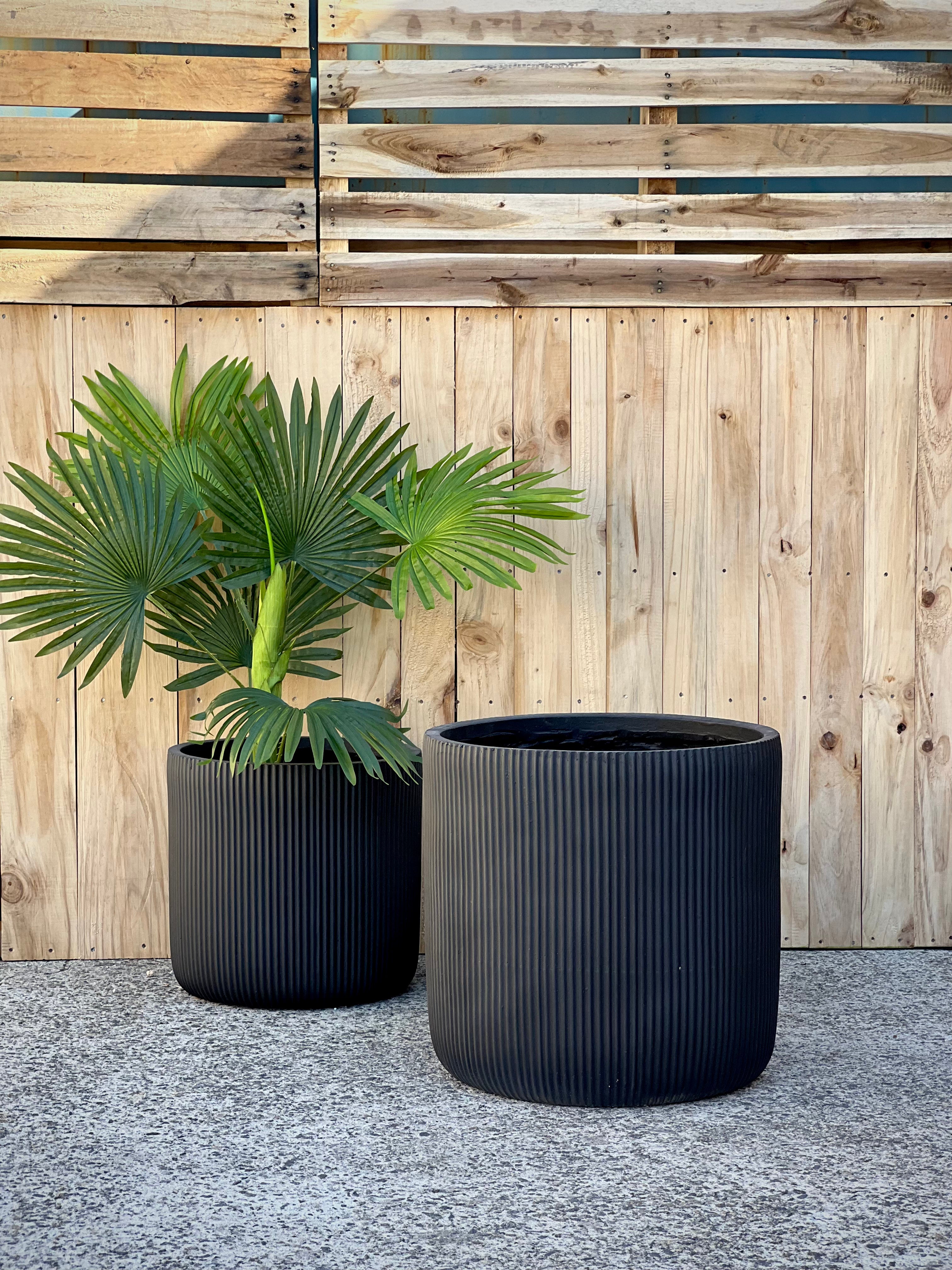 STRIPY CYLINDER - Indoor or Outdoor Fiberclay Lightweight Cylinder Pot with Vertical Stripes DR98