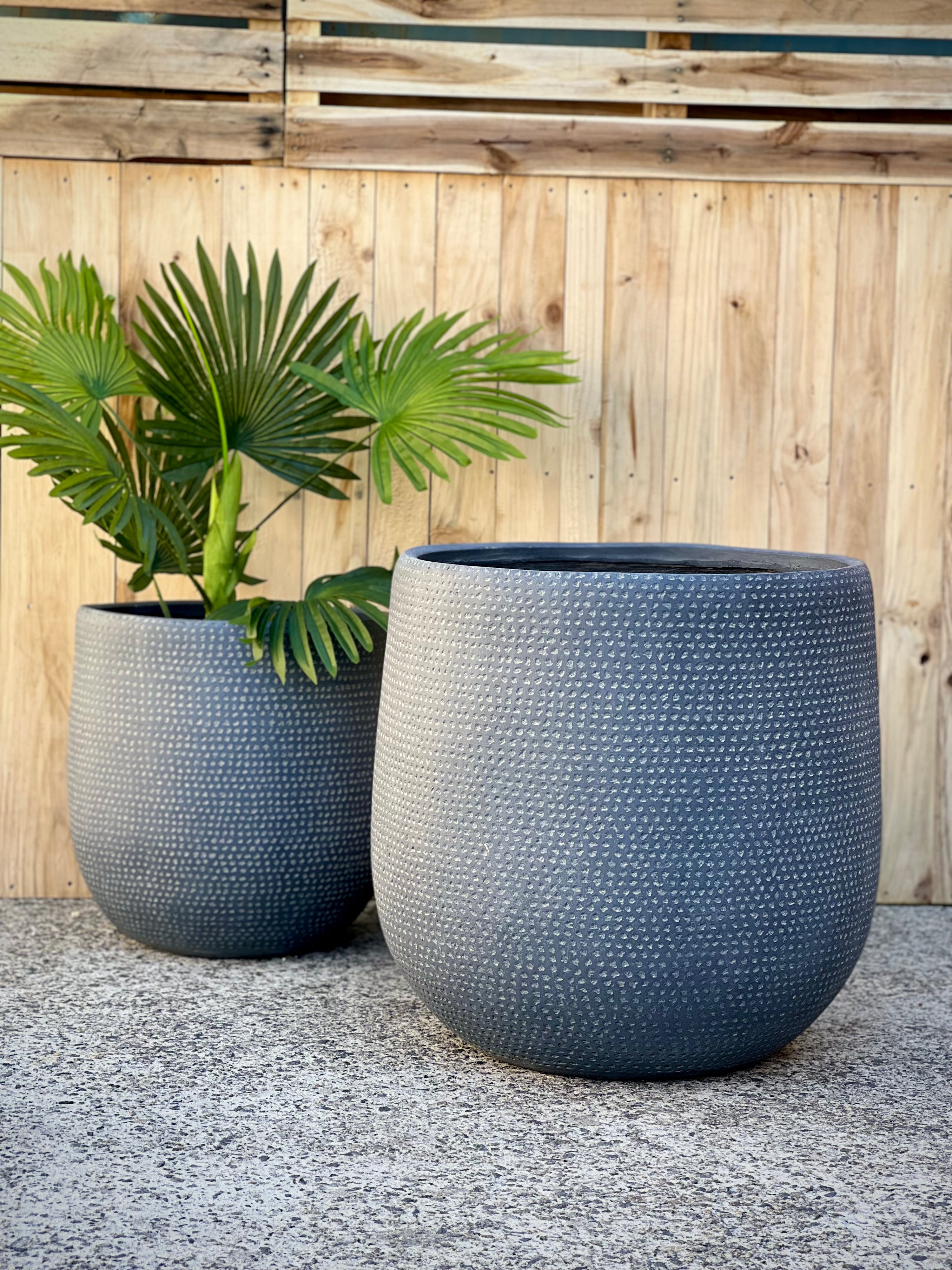 Kaya Fiberclay Pot in Dark Grey Large - dotted texture indoor outdoor pot