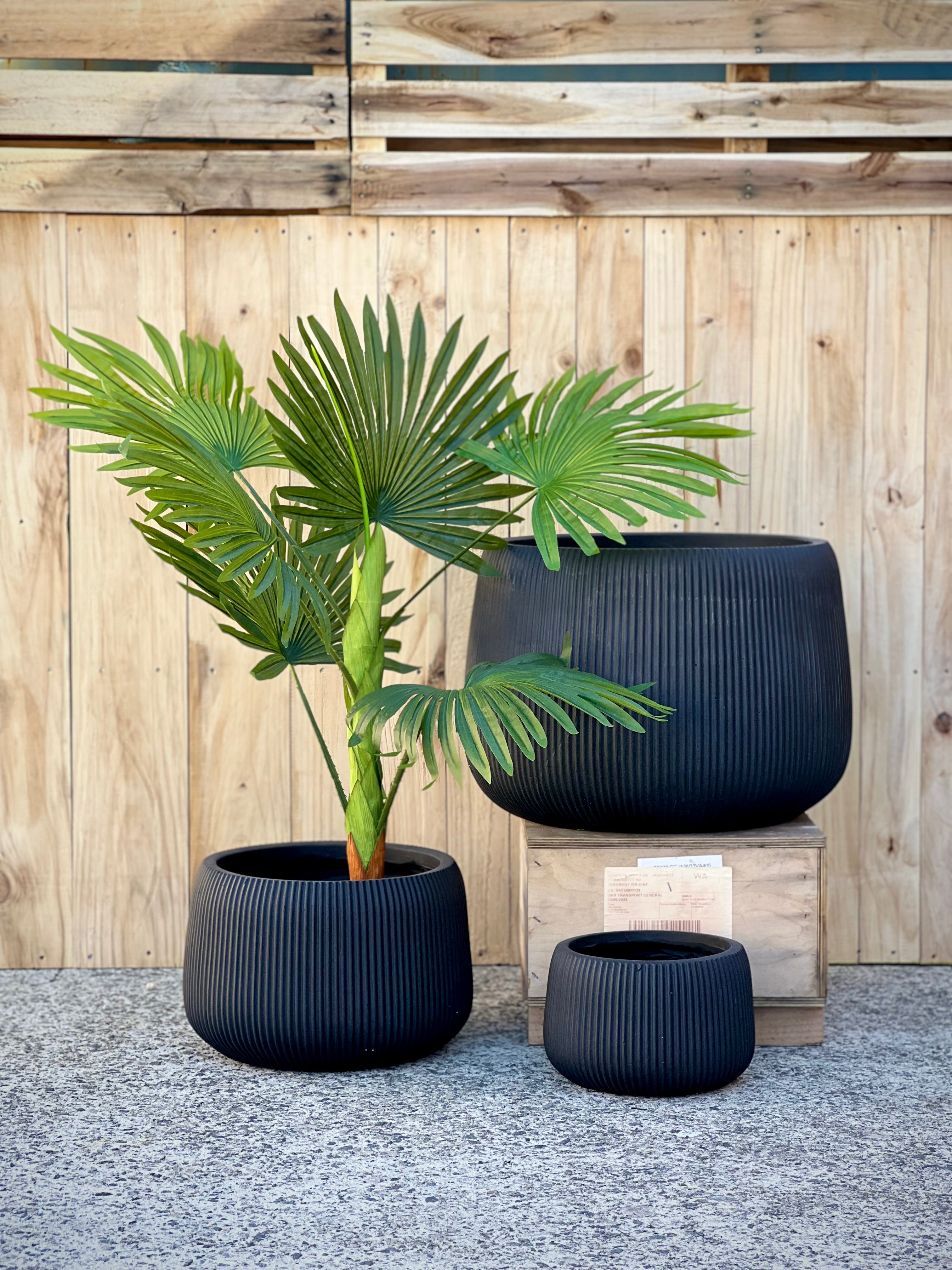 STRIPY BOWL - Indoor or Outdoor Fiberclay Lightweight Egg Shaped Bowl with Vertical Stripes DR96