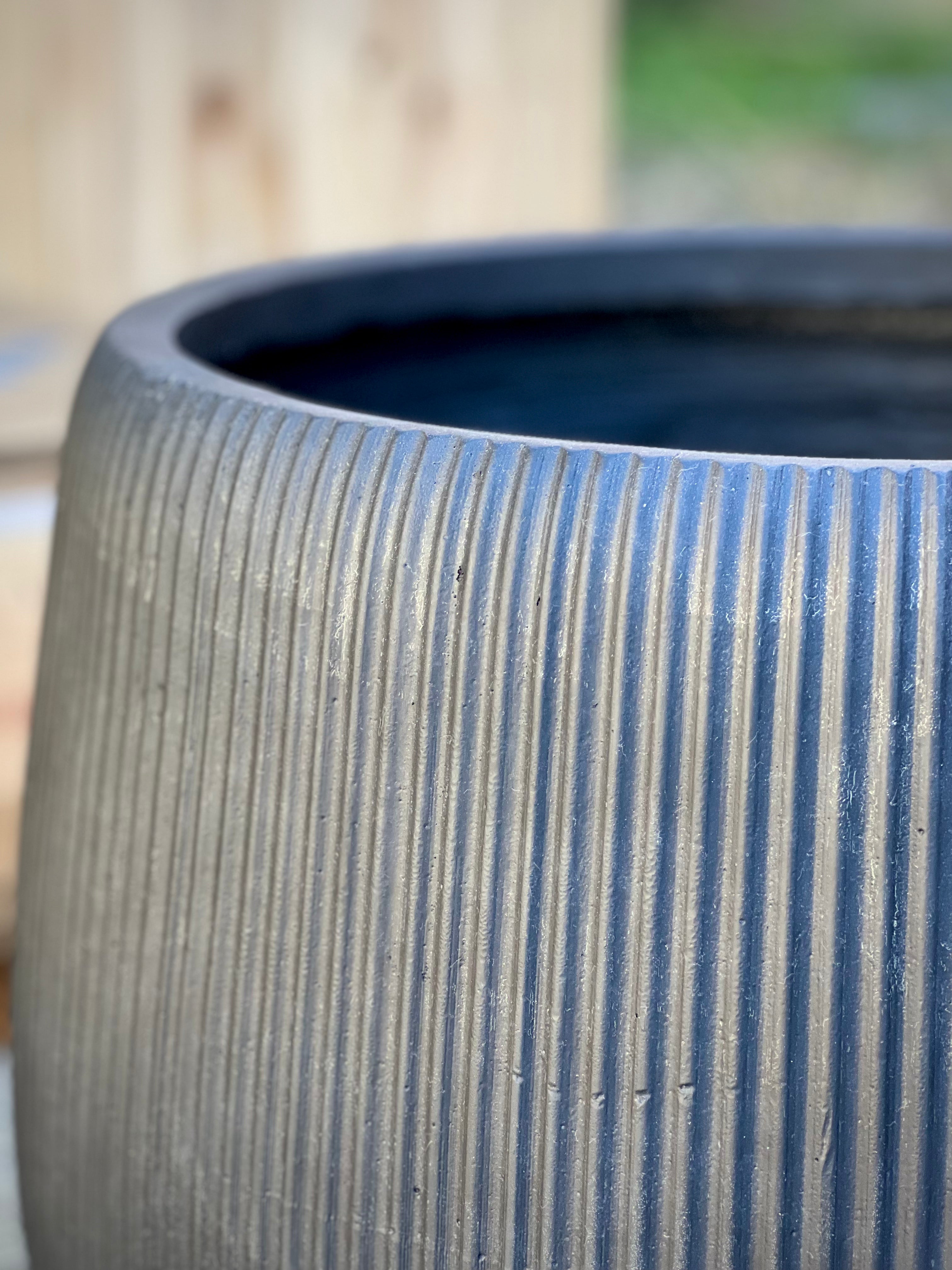 STRIPY BOWL - Indoor or Outdoor Fiberclay Lightweight Egg Shaped Bowl with Vertical Stripes DR96
