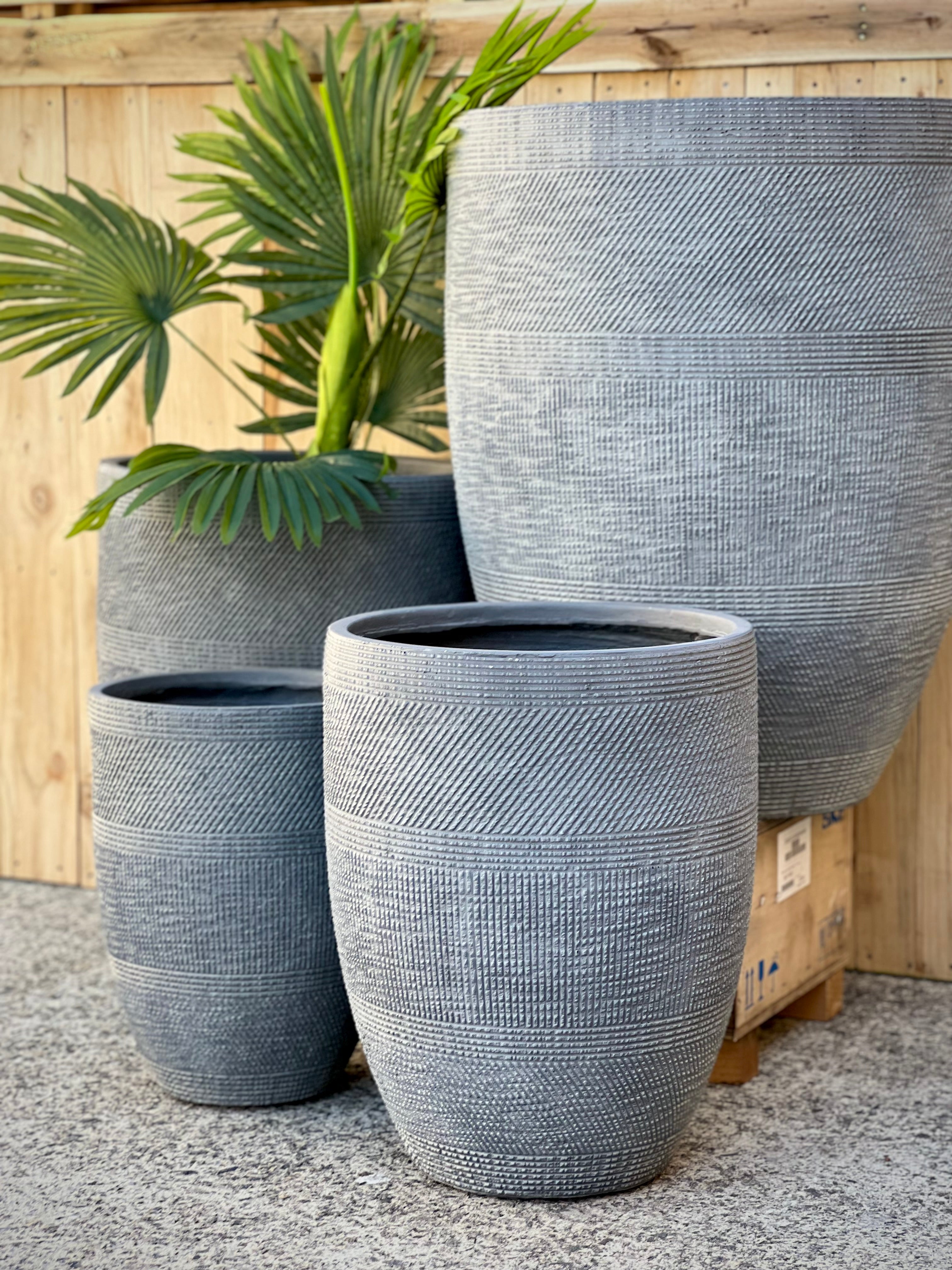PRINT TALL - Indoor or Outdoor Tall Large Round Fiberglass Clay Pot with a Print NL055