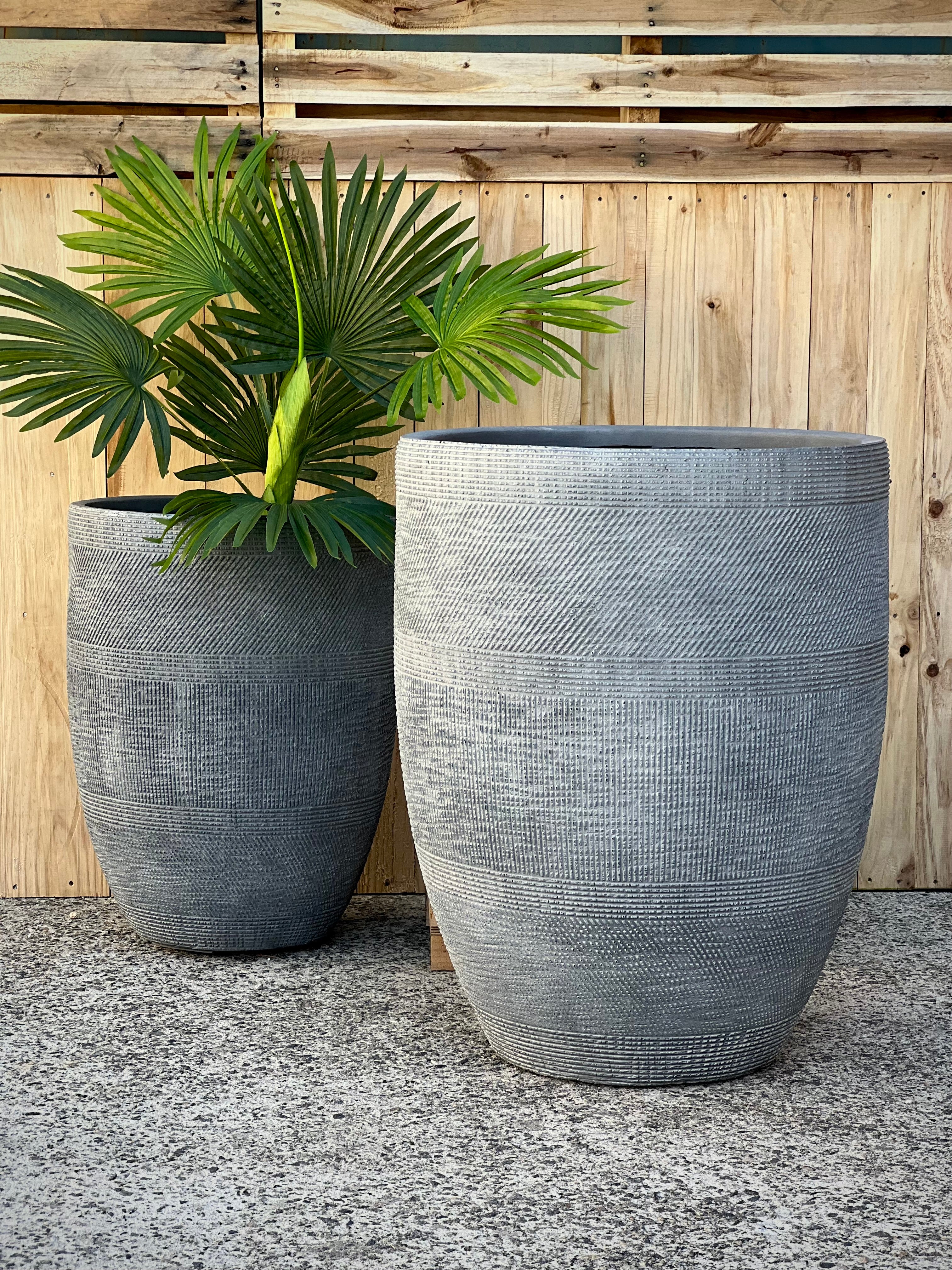 PRINT TALL - Indoor or Outdoor Tall Large Round Fiberglass Clay Pot with a Print NL055