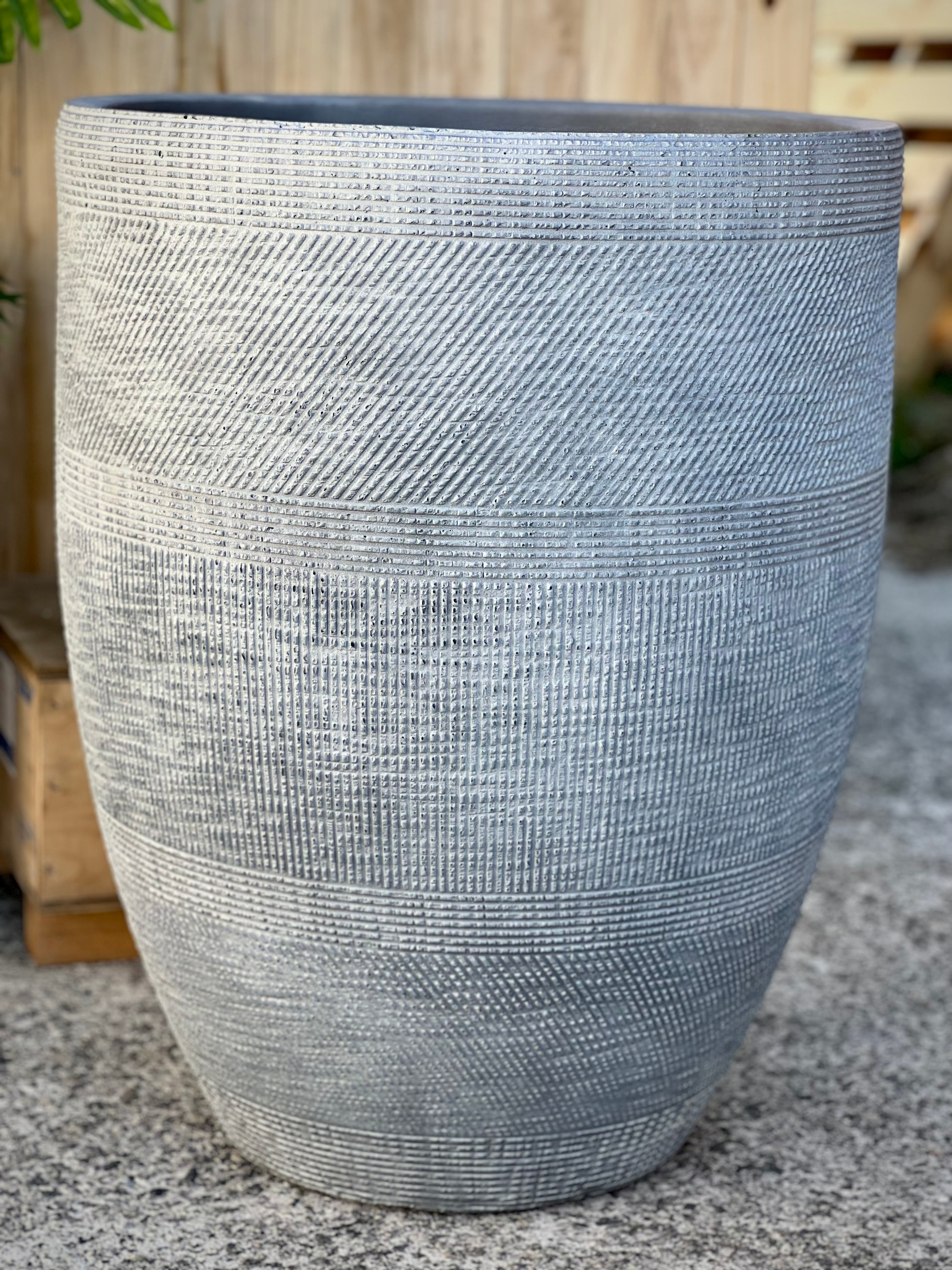 PRINT TALL - Indoor or Outdoor Tall Large Round Fiberglass Clay Pot with a Print NL055