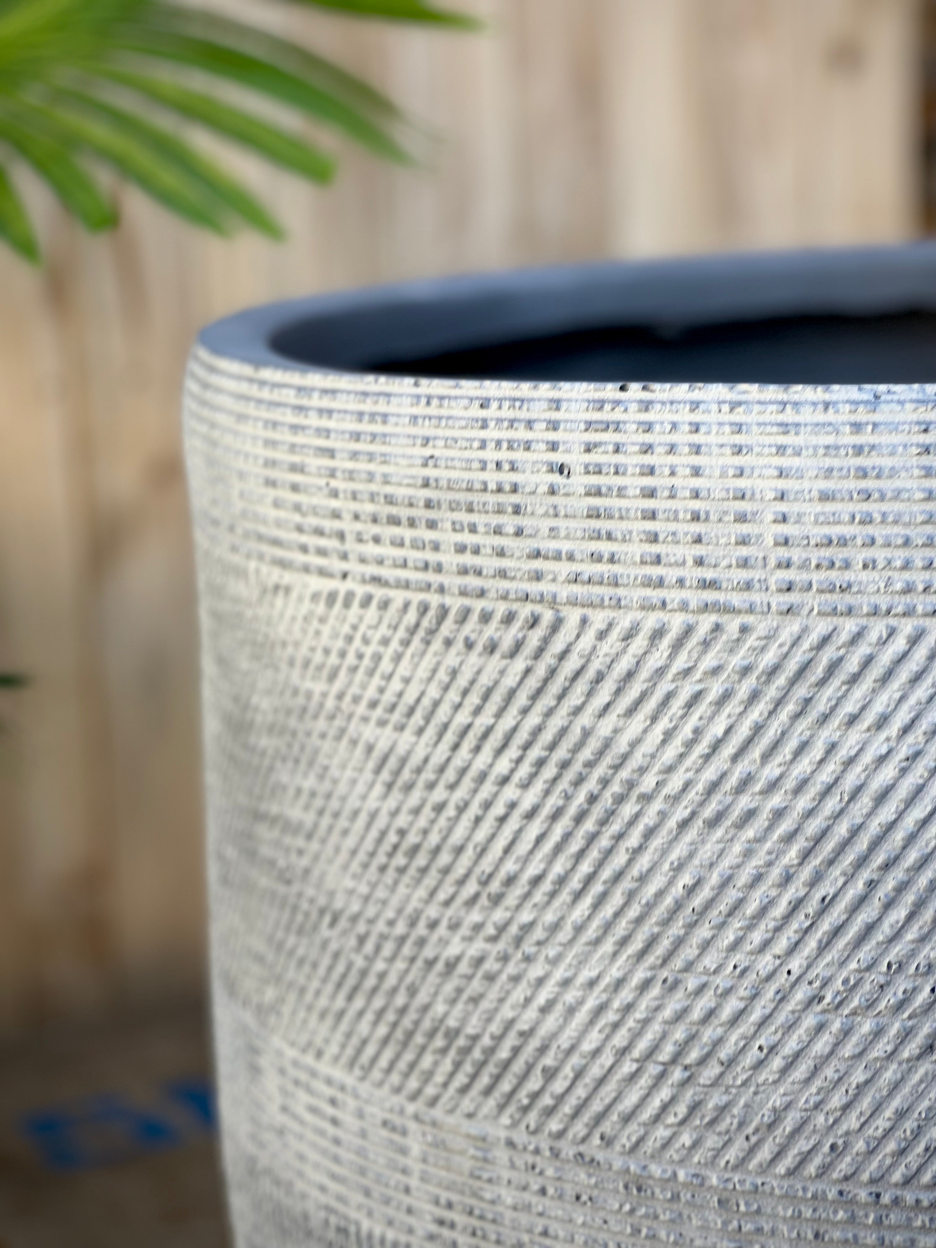 PRINT TALL - Indoor or Outdoor Tall Large Round Fiberglass Clay Pot with a Print NL055