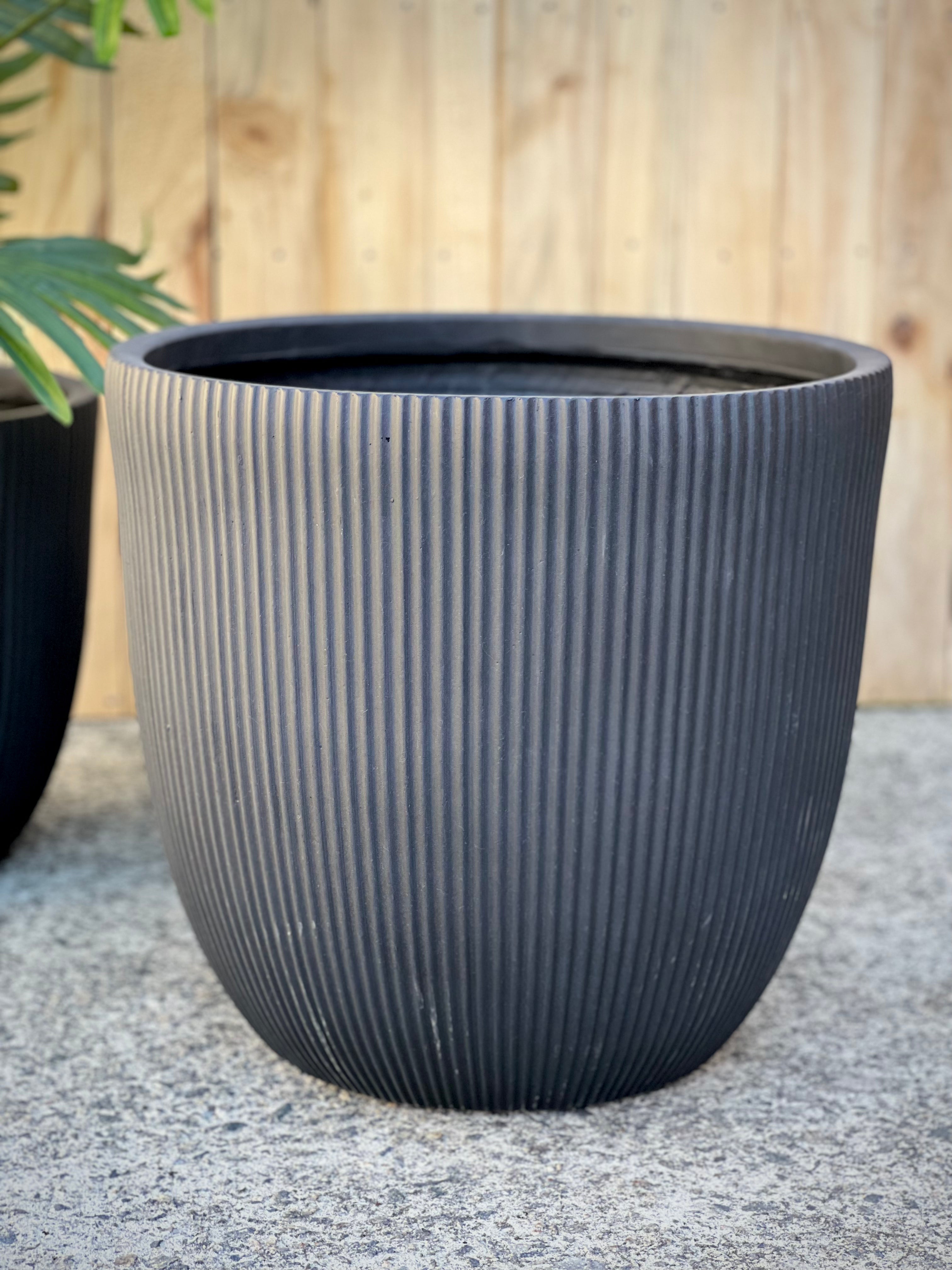 STRIPY - Indoor or Outdoor Fiberclay Lightweight Cylinder Pot with Vertical Stripes DR99
