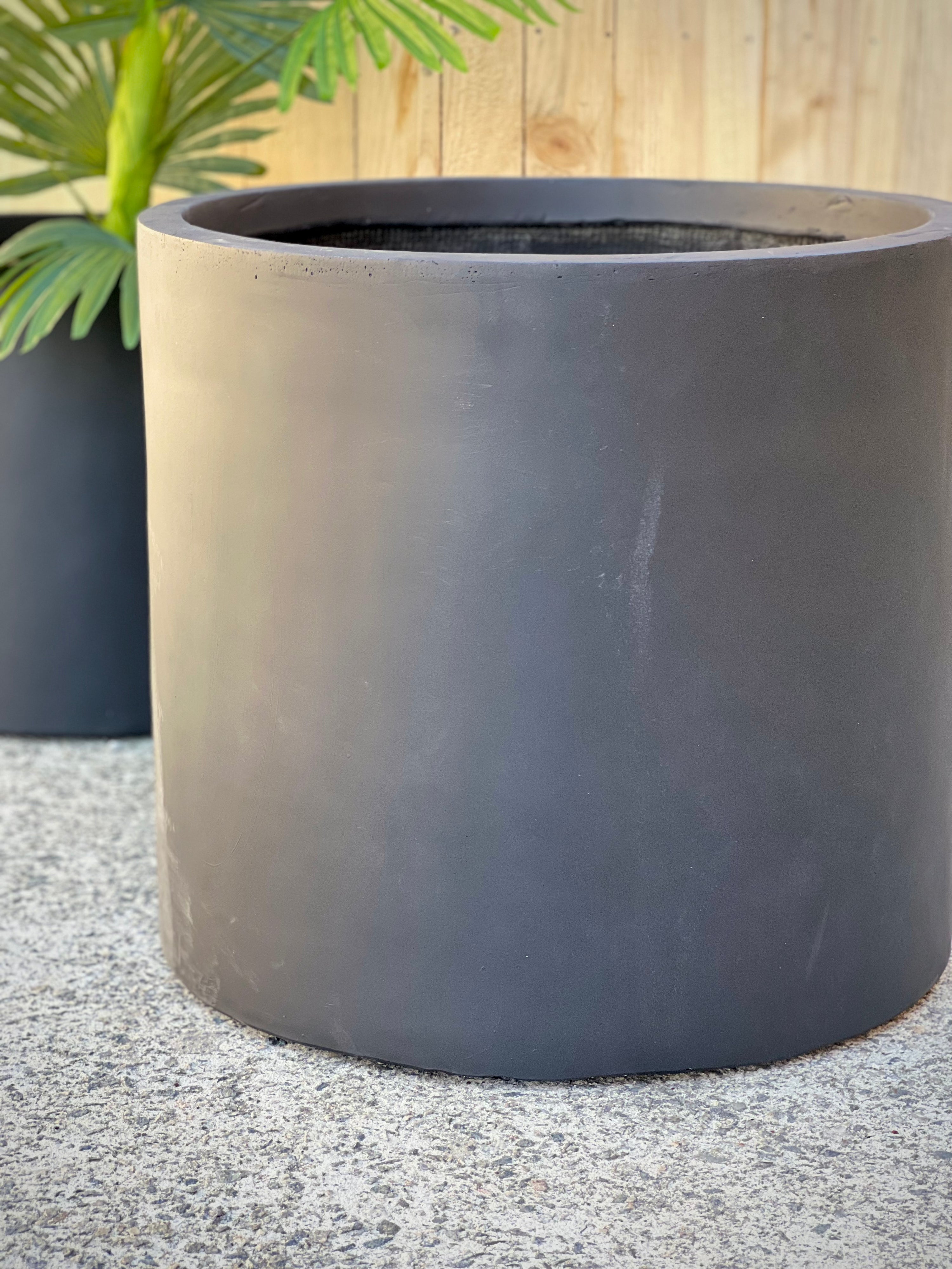Base Cylinder Pot styled outdoors - smooth fiberclay lightweight pot