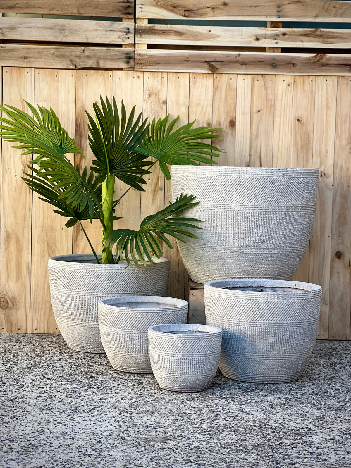 Print Low Fiberclay Pot in Cream - round print texture lightweight pot