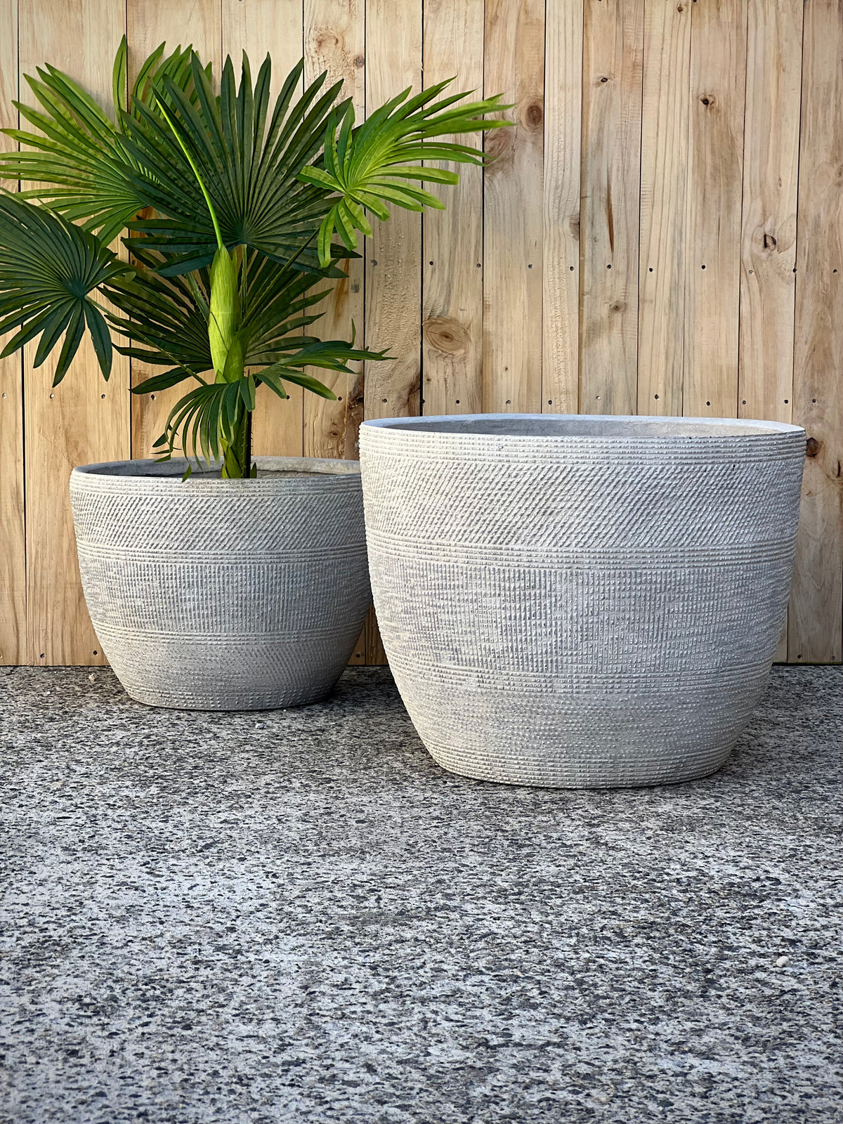 Print Low Pot Cream Large - large round print lightweight fiberclay pot