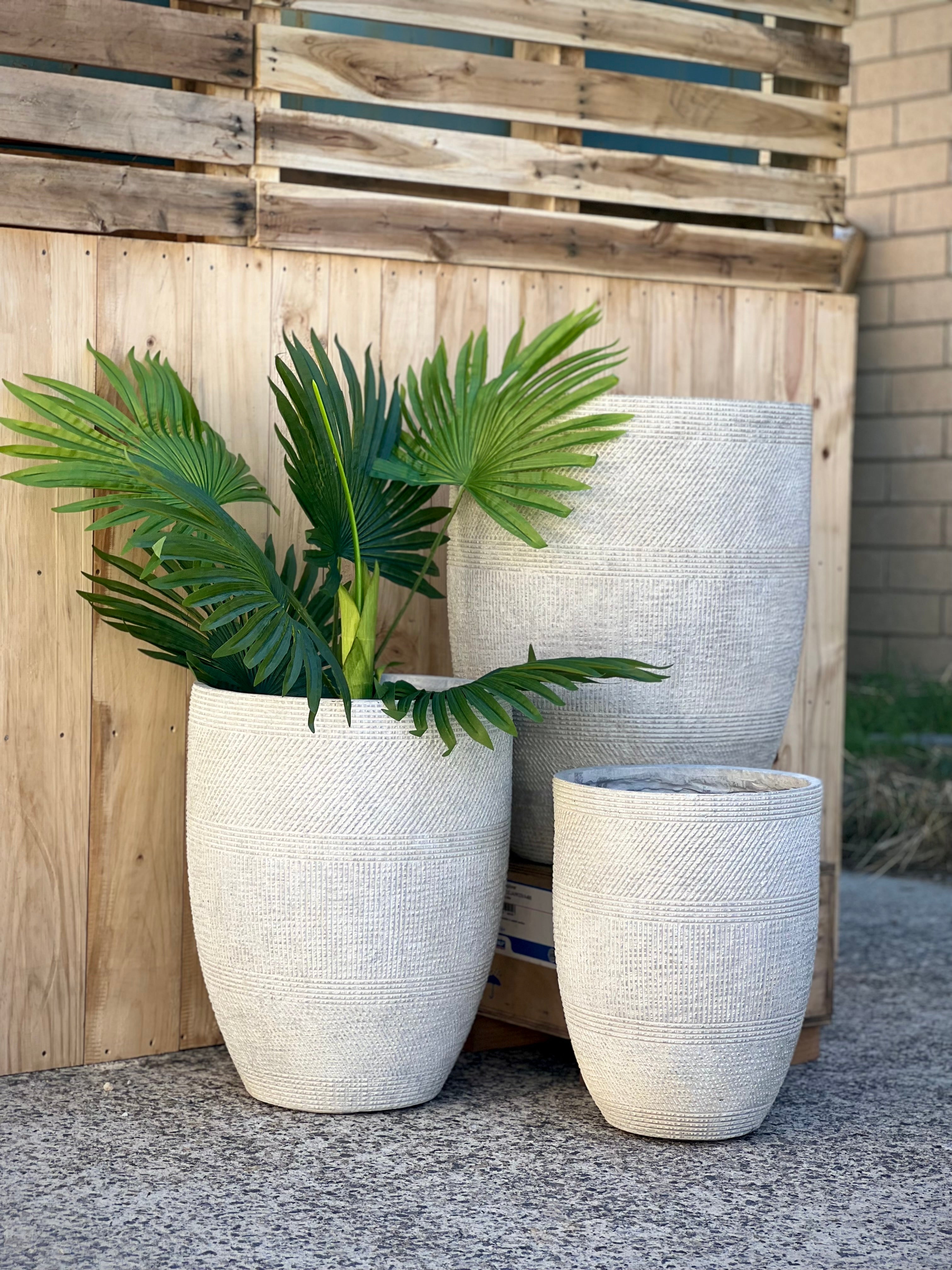 PRINT TALL - Indoor or Outdoor Tall Large Round Fiberglass Clay Pot with a Print NL055