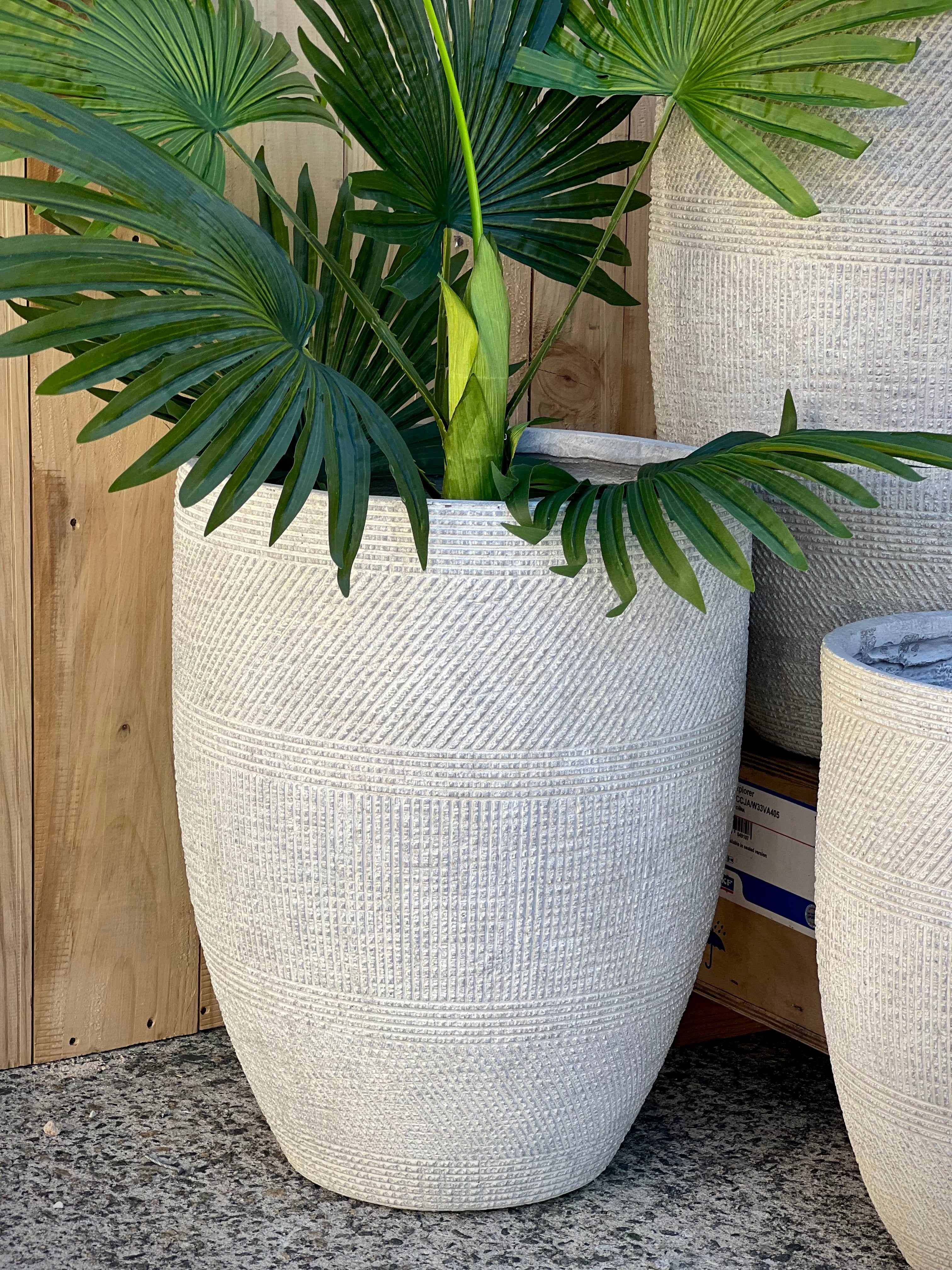 PRINT TALL - Indoor or Outdoor Tall Large Round Fiberglass Clay Pot with a Print NL055