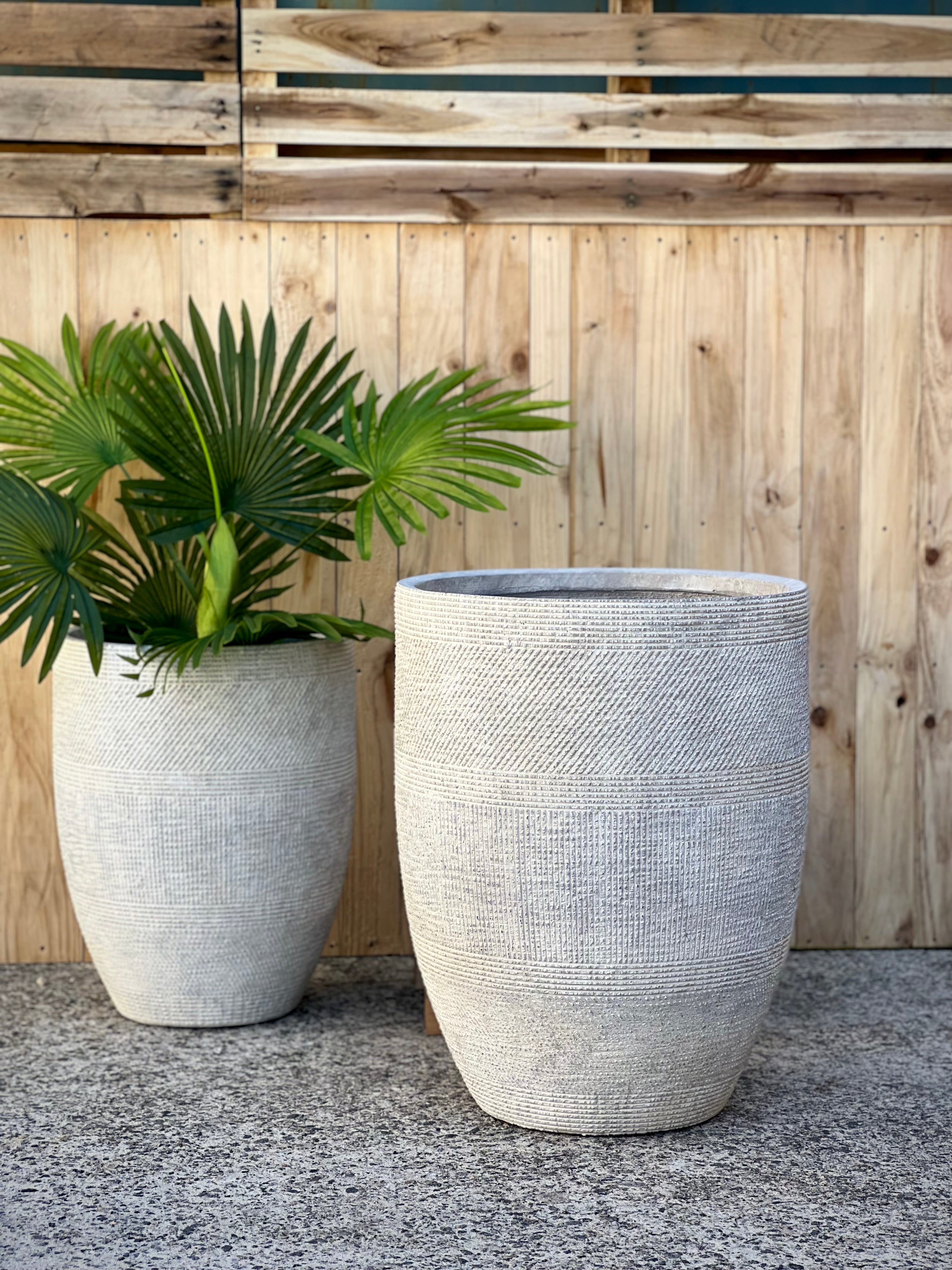 PRINT TALL - Indoor or Outdoor Tall Large Round Fiberglass Clay Pot with a Print NL055