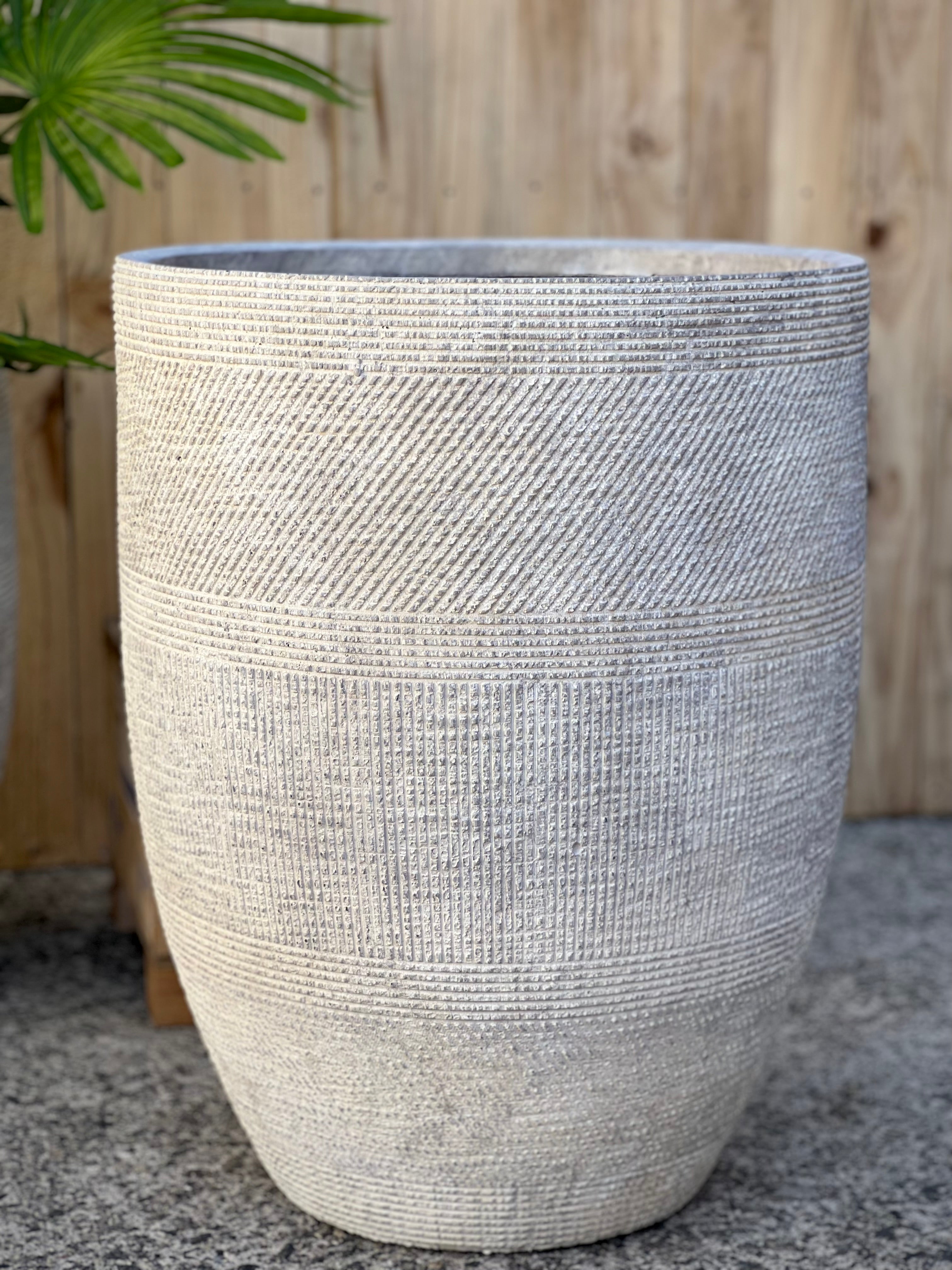 PRINT TALL - Indoor or Outdoor Tall Large Round Fiberglass Clay Pot with a Print NL055