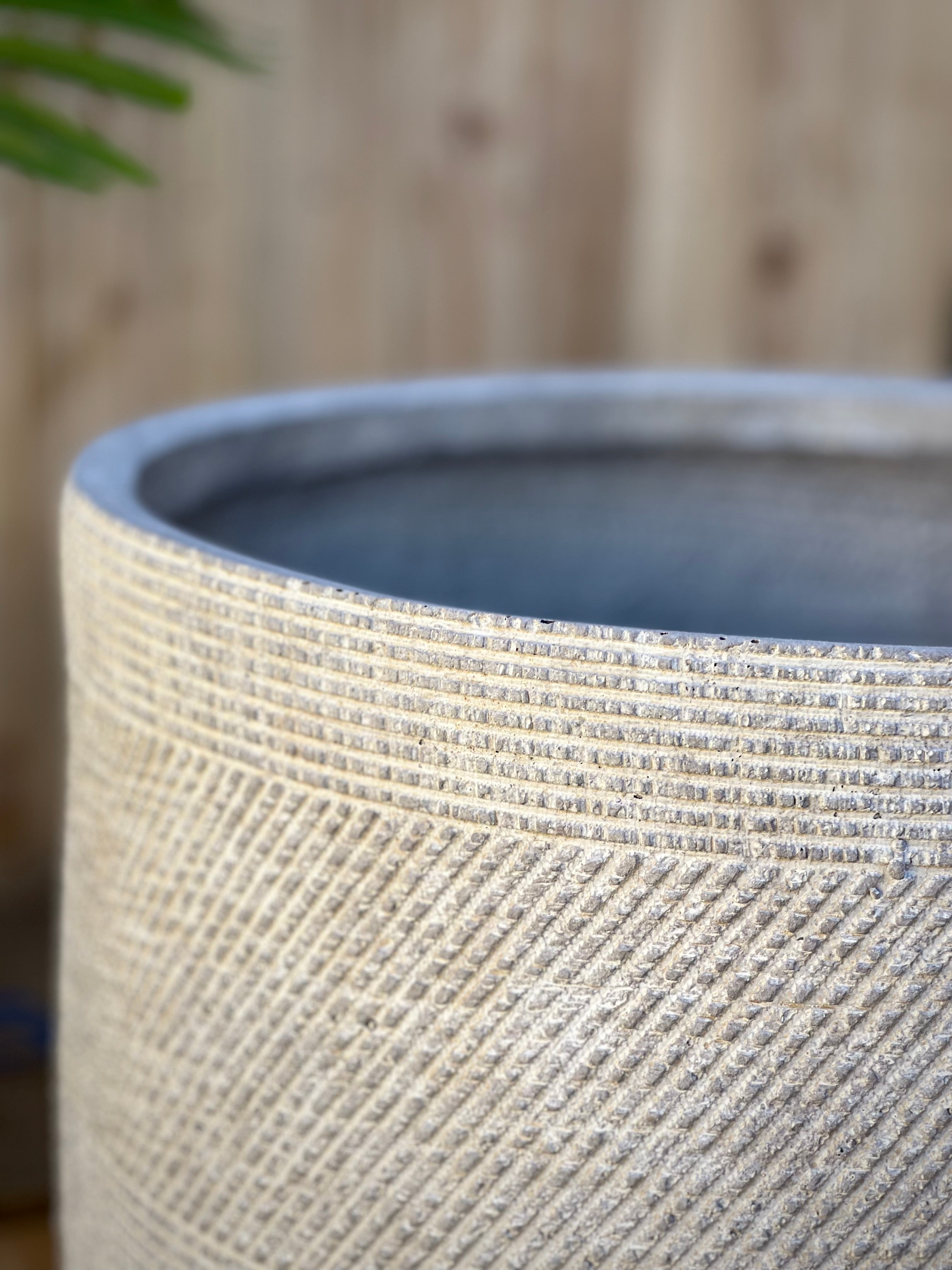 PRINT TALL - Indoor or Outdoor Tall Large Round Fiberglass Clay Pot with a Print NL055