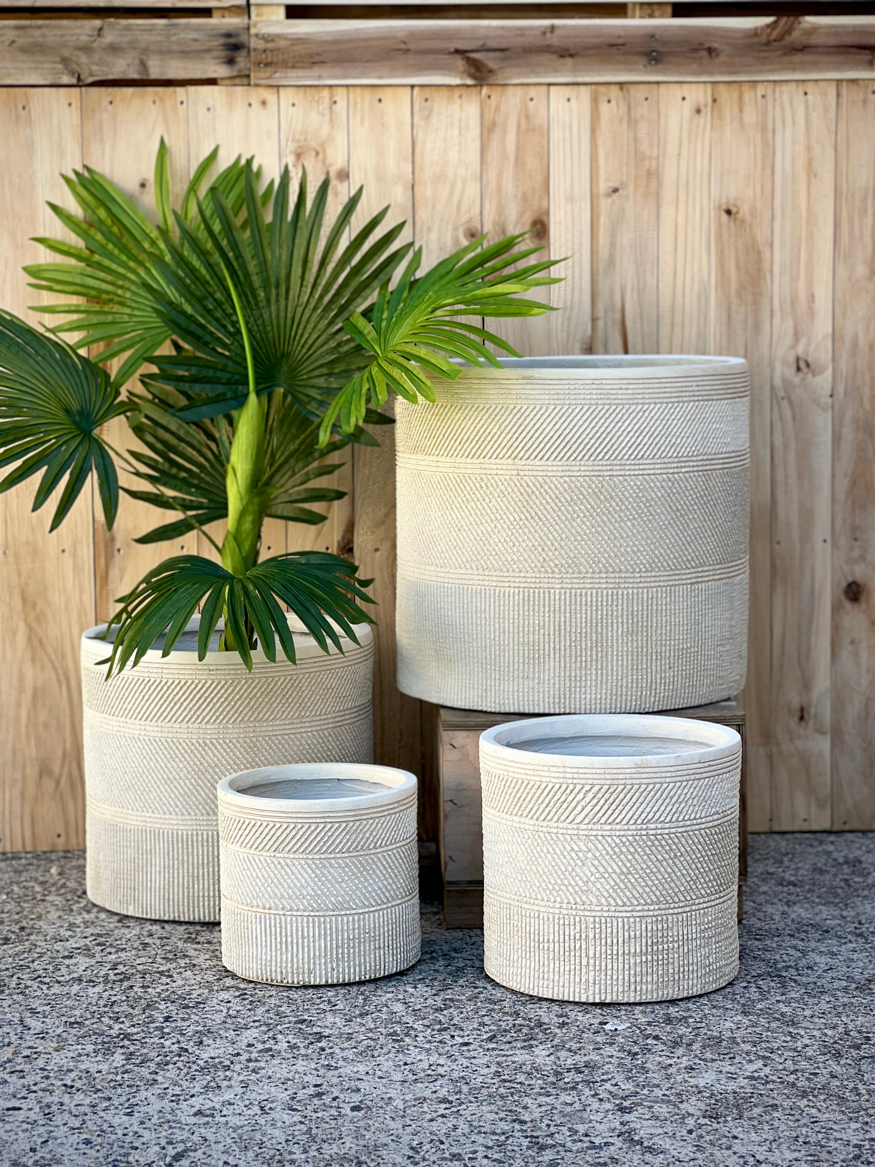 PRINT CYLINDER - Indoor or Outdoor Cylinder Fiberclay Lightweight Pot with a Print NL02