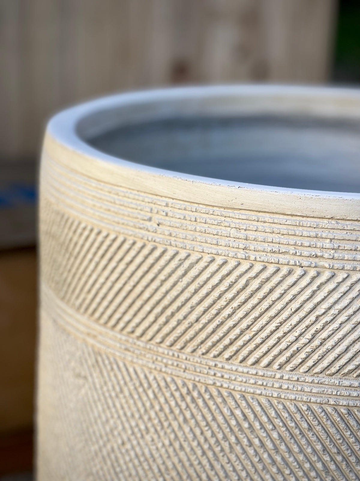 Print Cylinder Pot styled with plant - indoor fiberclay lightweight pot