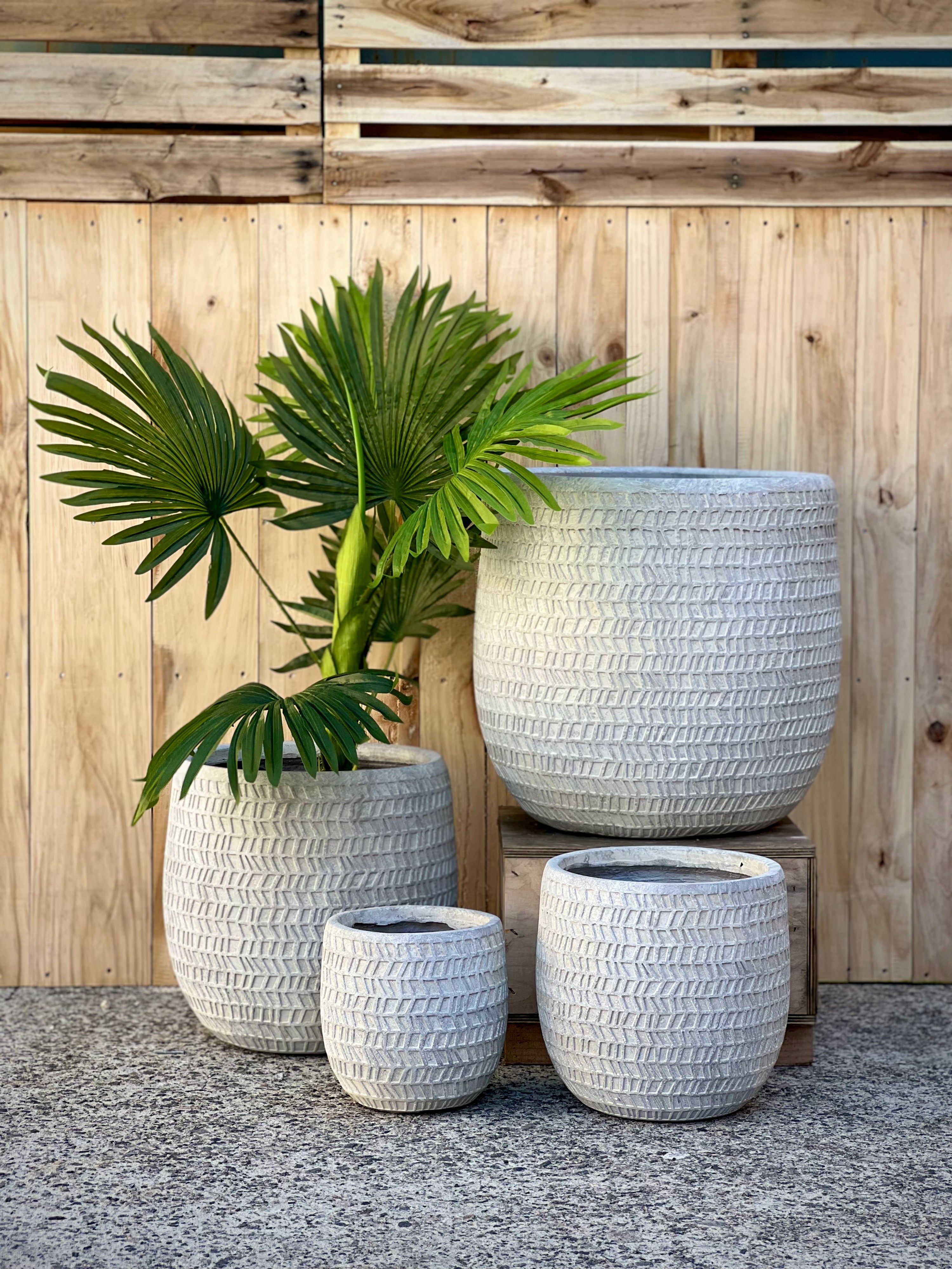 Impressions Printed Fiberclay Pot in Dark Grey Small - indoor outdoor pot