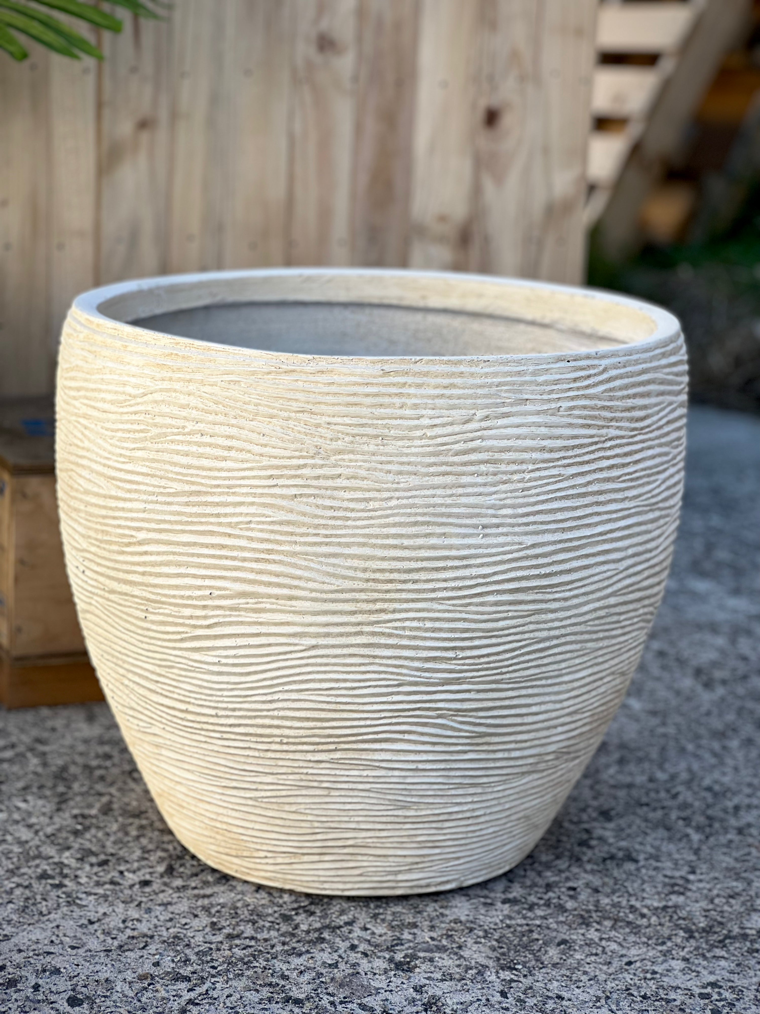 Desert Rose Pot styled with plant - wavy texture lightweight fiberclay pot