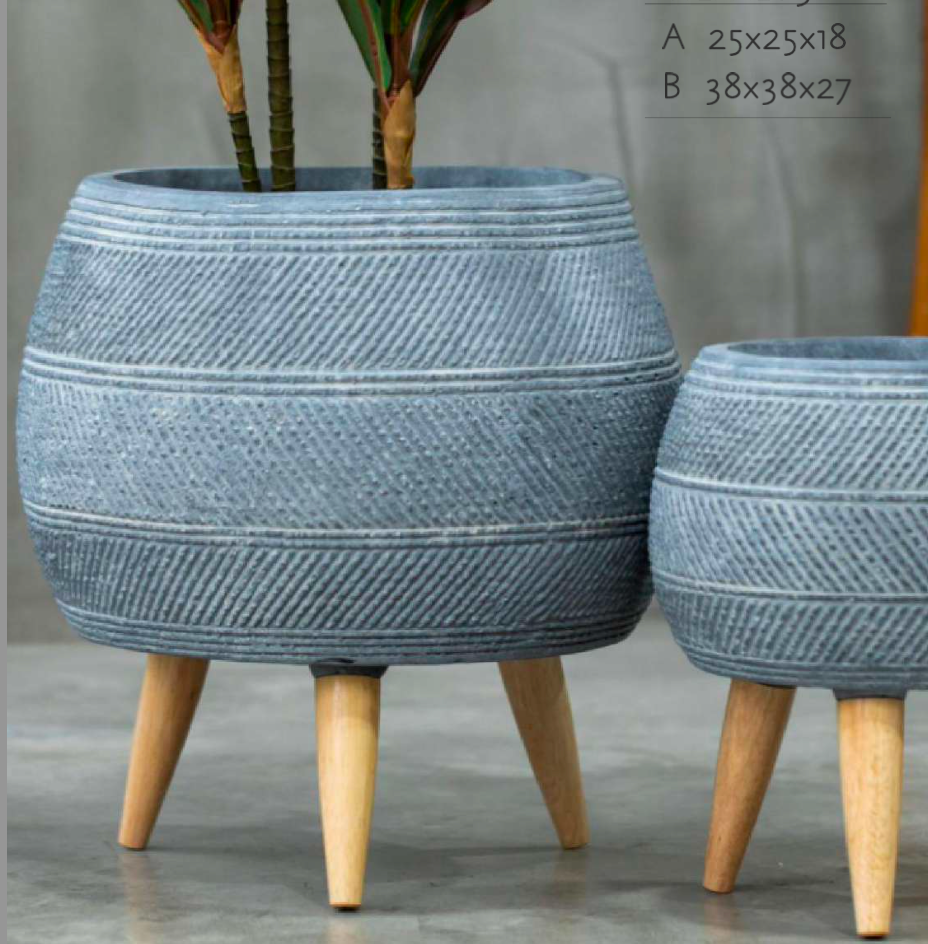 IMPRESSION POL - Tall Indoor Fiber Cement Pot On Legs With Print Design - 03