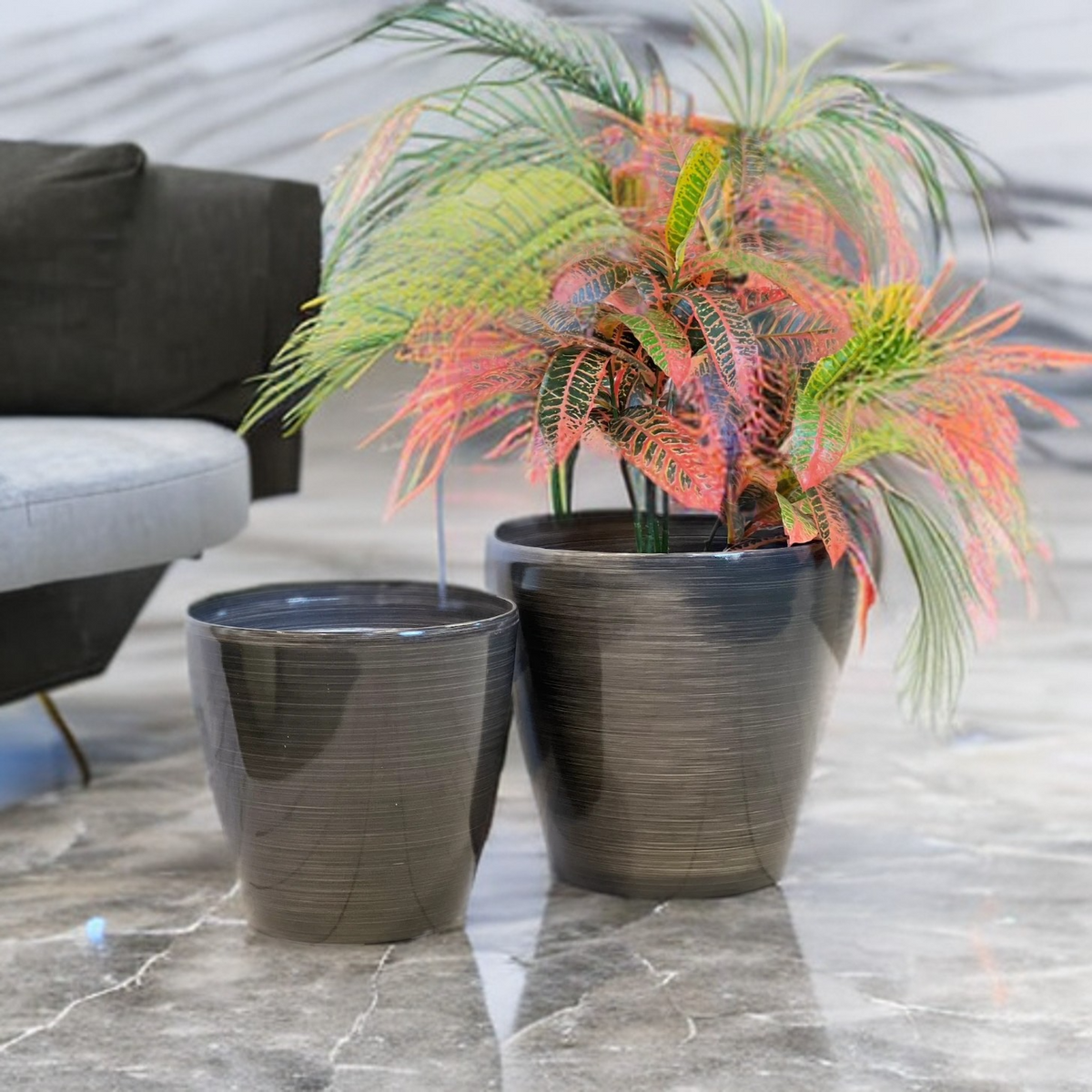 2001 Maxi Glazed Pot Bamboo Grey Medium - round tapered lightweight pot