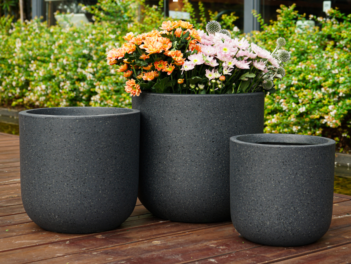 Terrazzo U-Shaped Pot side view - lightweight terrazzo indoor outdoor pot