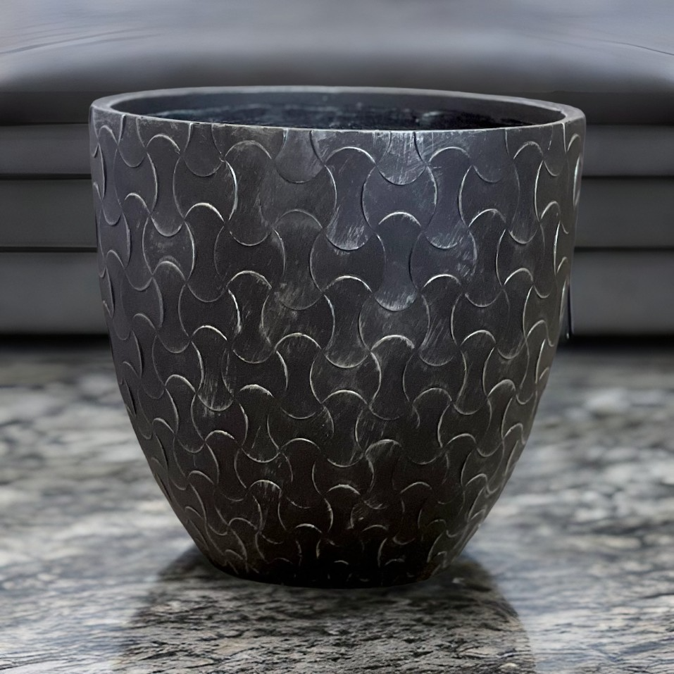 METAL ZEN - Indoor or Outdoor Fiberclay Lightweight Pot with Metal Texture
