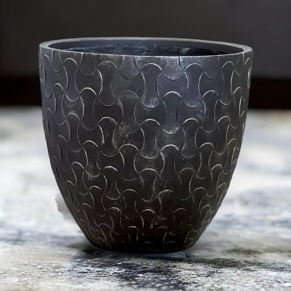 METAL ZEN - Indoor or Outdoor Fiberclay Lightweight Pot with Metal Texture