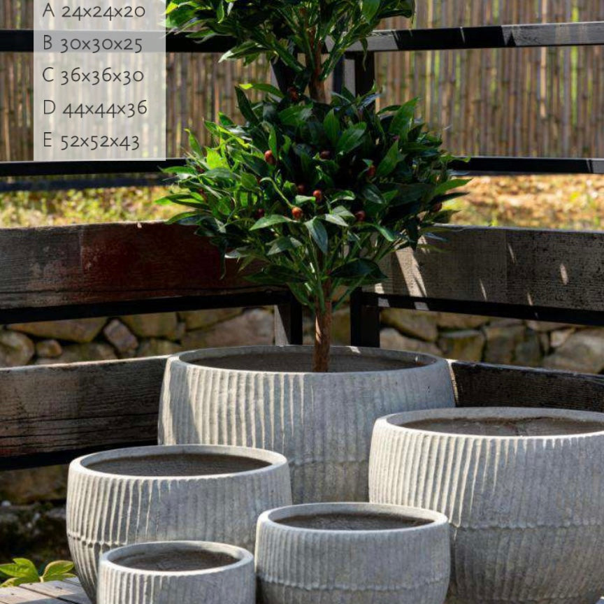 Pleated Fiberclay Pot in Dark Grey - lightweight pleated texture pot