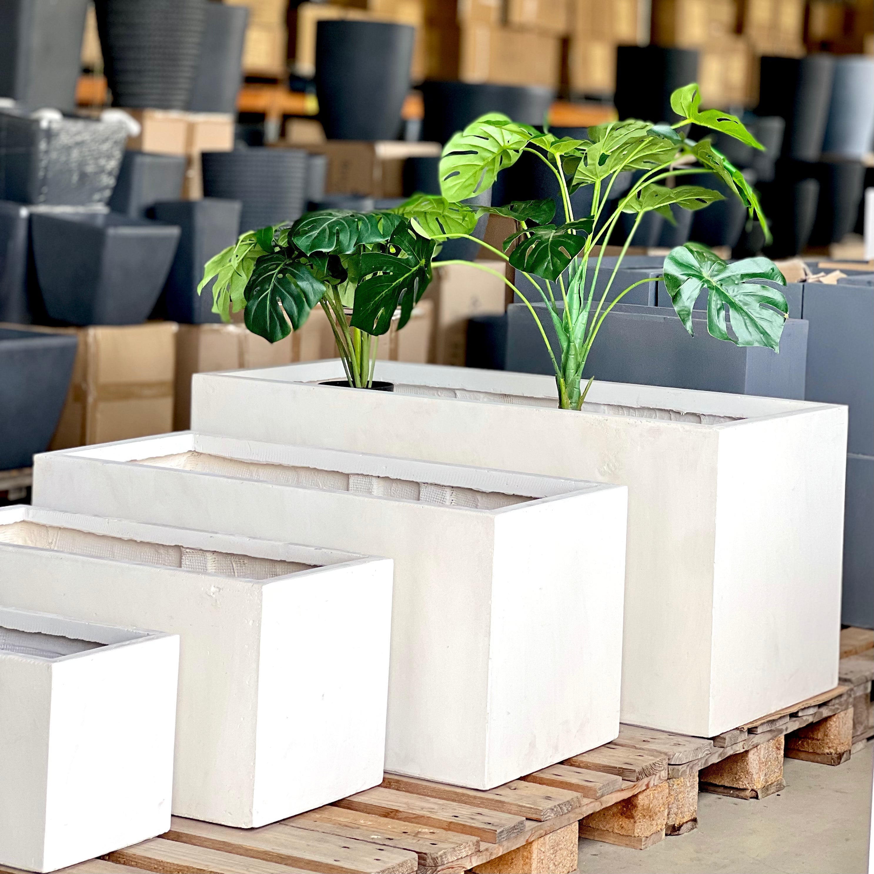 Indoor or Outdoor Extra Large Rectangular Trough Planters in Fiberglass Clay -143