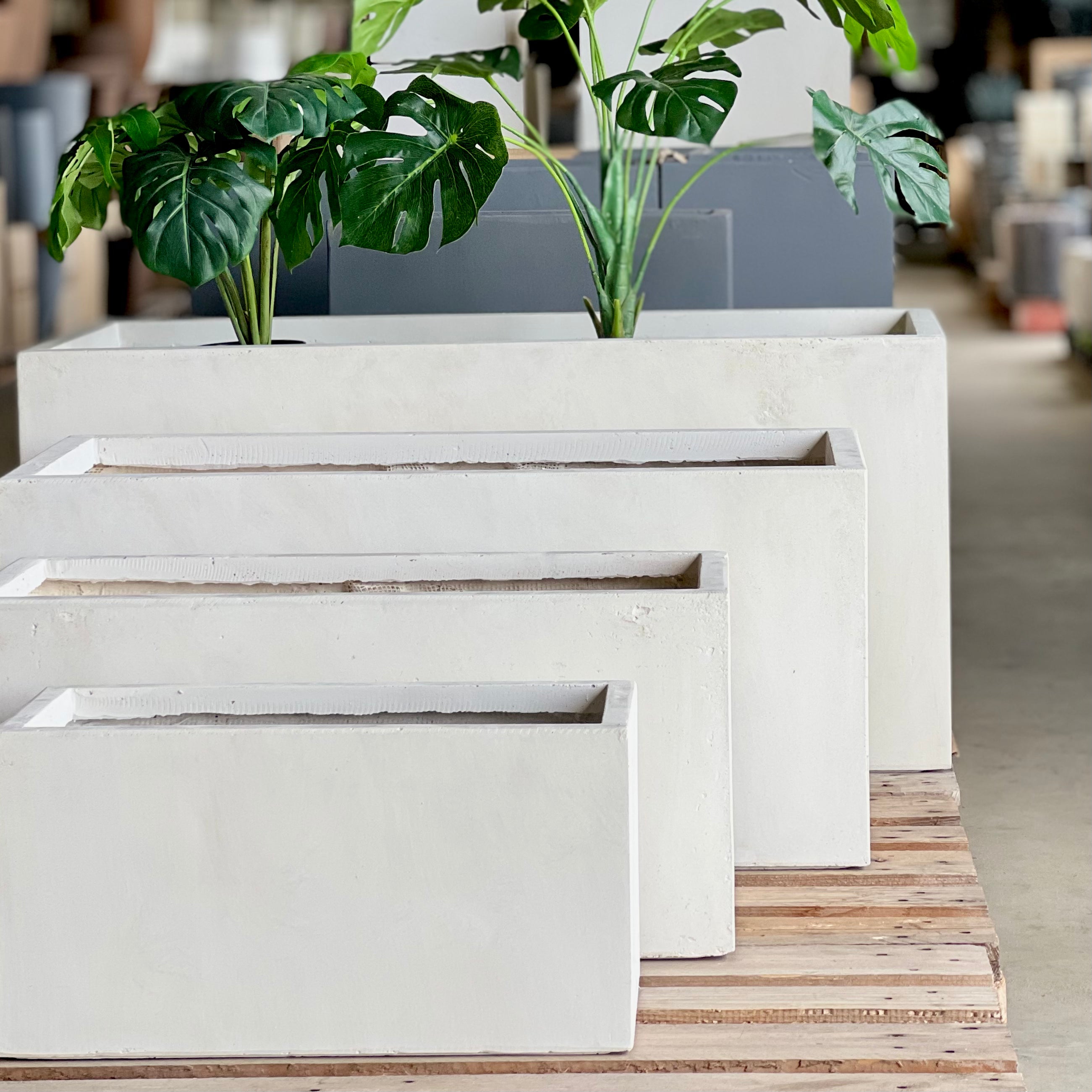 Indoor or Outdoor Extra Large Rectangular Trough Planters in Fiberglass Clay -143